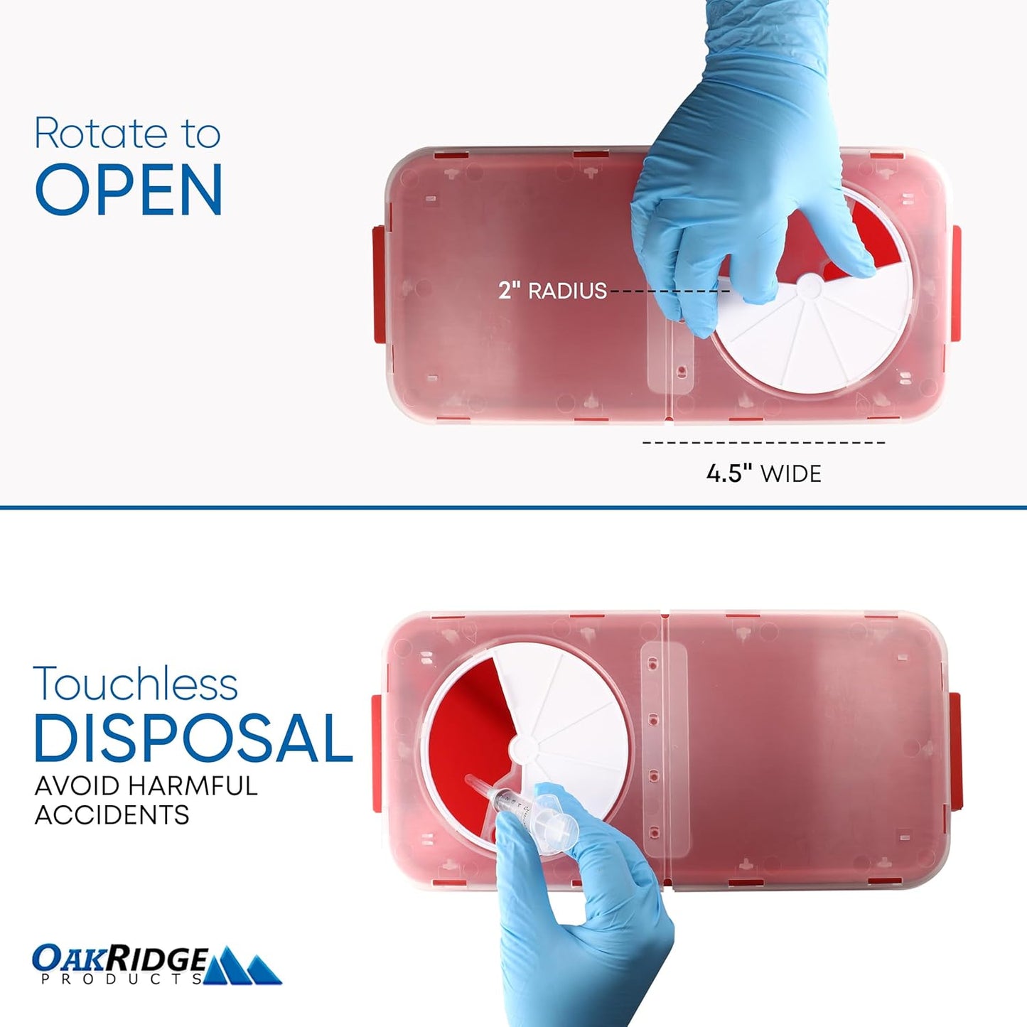 Oakridge Products Large Sharps Container for Home Use and Professional 3 Gallon (2-Pack) with Rotating lid, Biohazard Needle and Syringe Disposal, CDC Certified