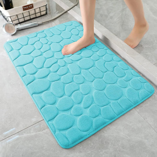 YIHOUSE Memory Foam Bath Mat Cobblestone Bathroom Rugs Super Water Absorbent Bath Mats for Bathroom Machine Washable Bath Rugs(20 x 32,Teal)