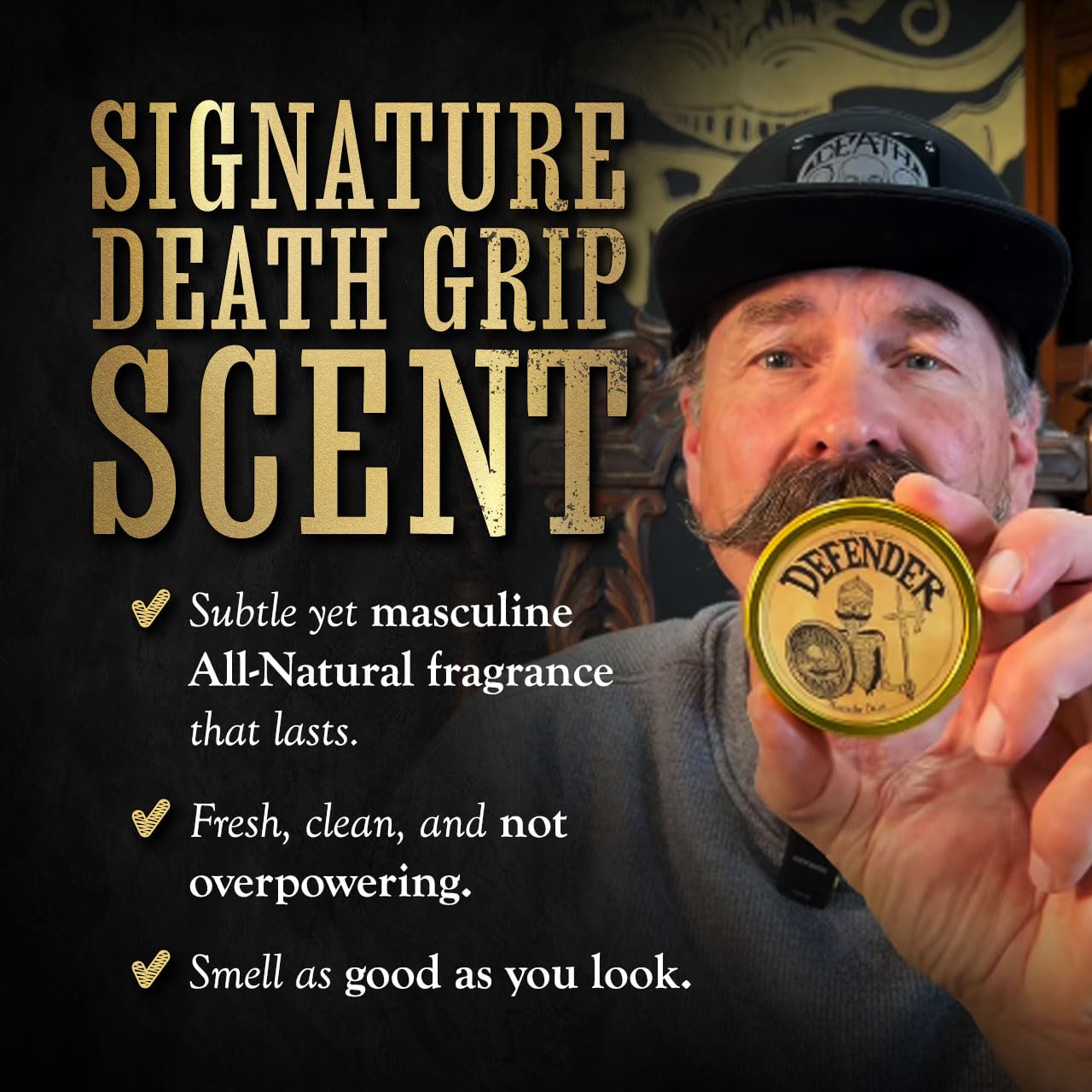 Mustache Balm for Men – Light to Medium Hold Beard & Moustache Wax – Natural Styling & Conditioning Grooming Kit – Soften & Shape Facial Hair 2oz – Death Grip