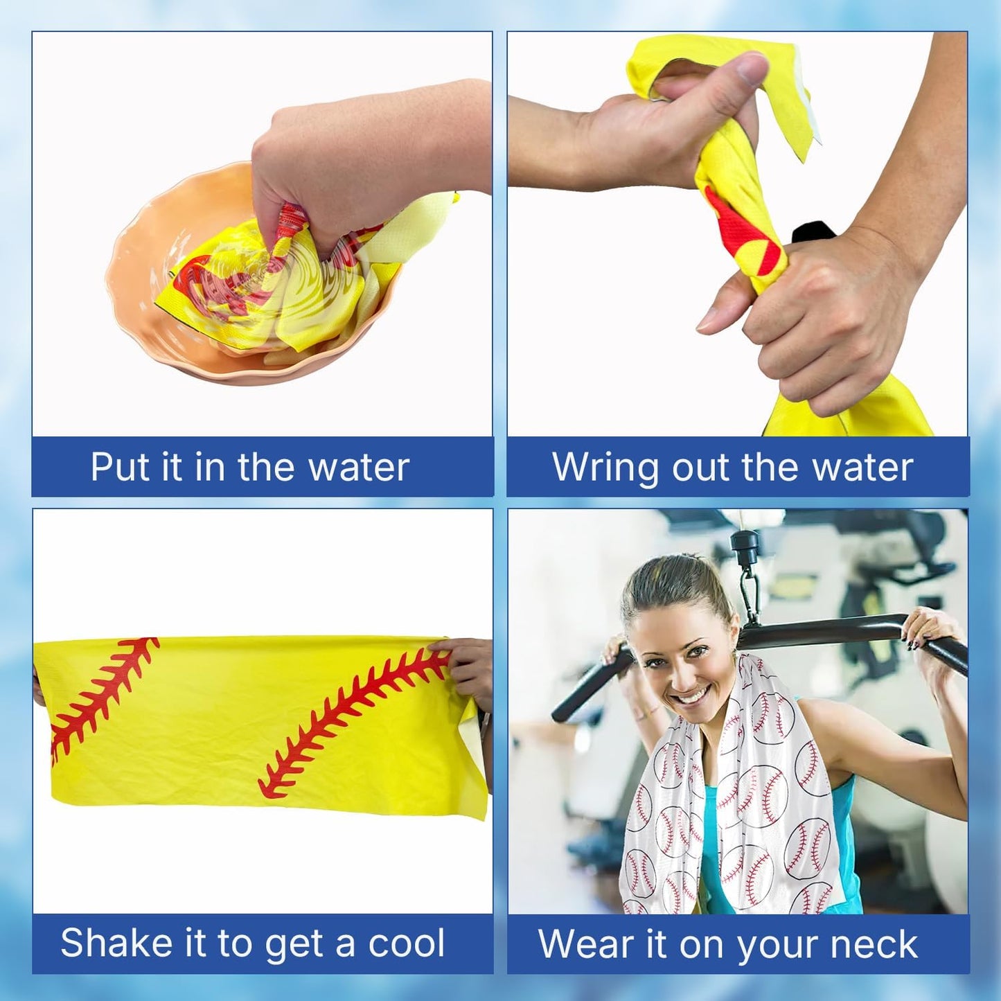 OPSO Softball Cooling Towel Set, 40 x 12 inches, 12 Pack, Microfiber Sports Towels for Baseball, Soccer, Golf LCE Towel Microfiber Sports Towels for Player (Baseball)