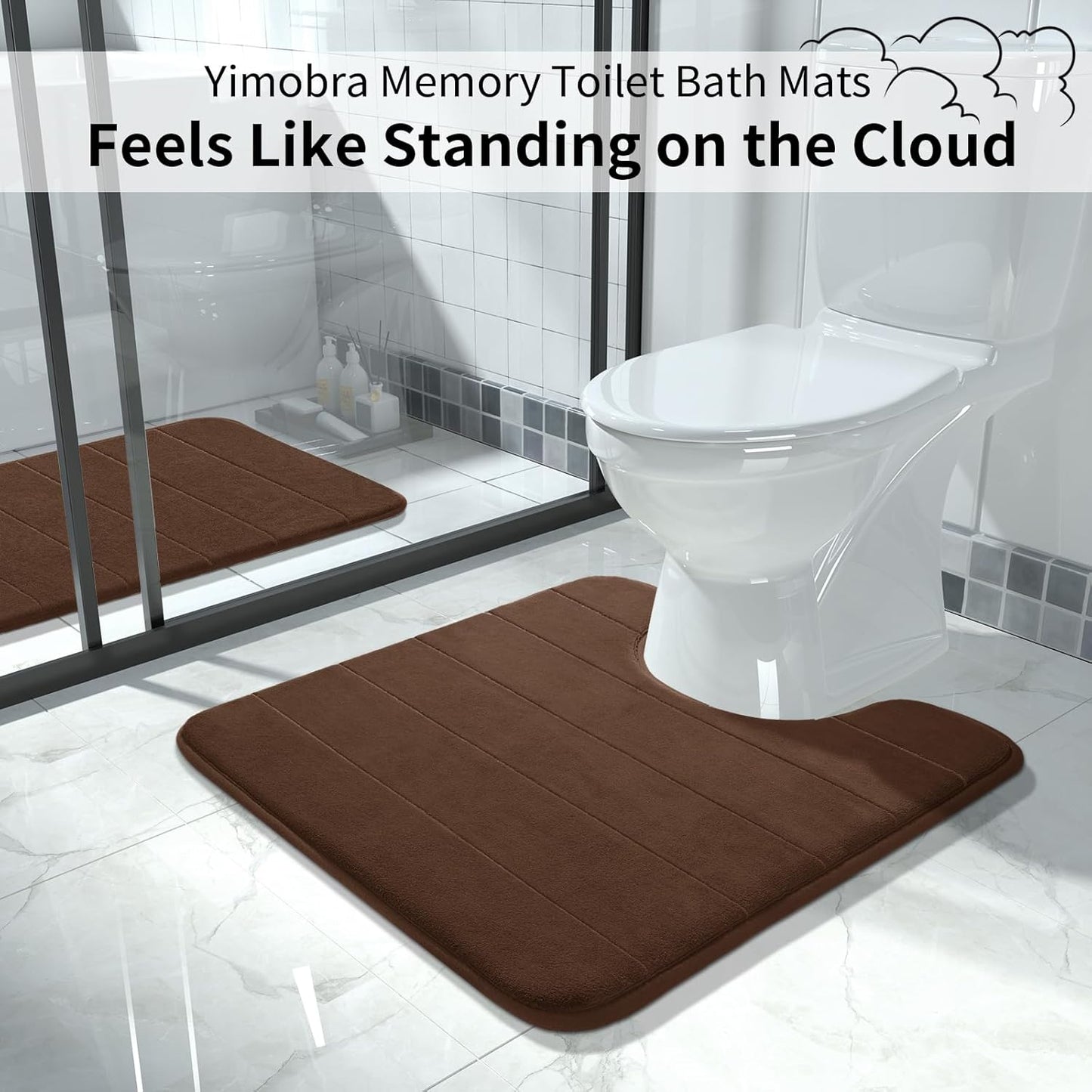Yimobra Memory Foam Toilet Bath Mat U-Shaped, Soft and Comfortable, Super Water Absorbent, Non-Slip, Machine Wash and Easy to Dry for Bathroom Commode Contour Rug, 24 X 24 Inches, Brown