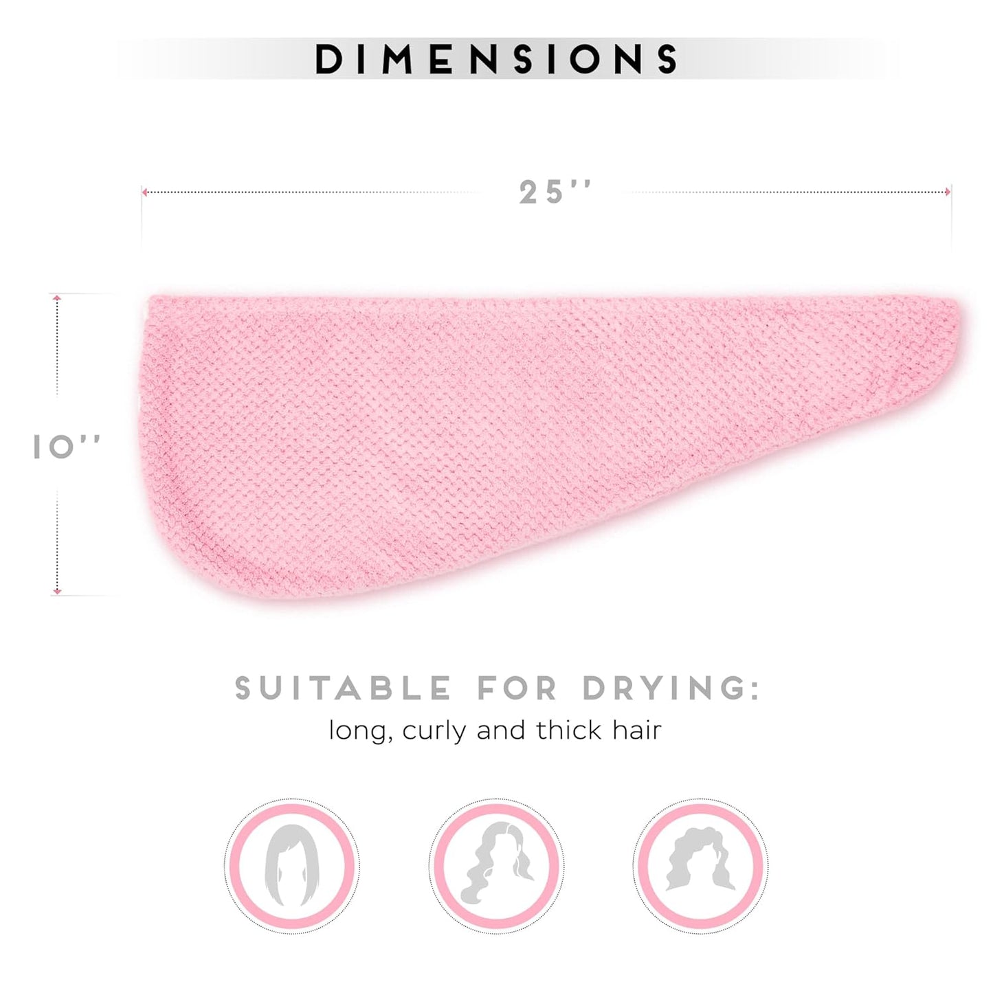 2 Pack Microfiber Hair Towel Wrap for Women, Anti Frizz Quick Drying Hair Turban for All Hair Style, Absorbent and Lightweight (Pink)