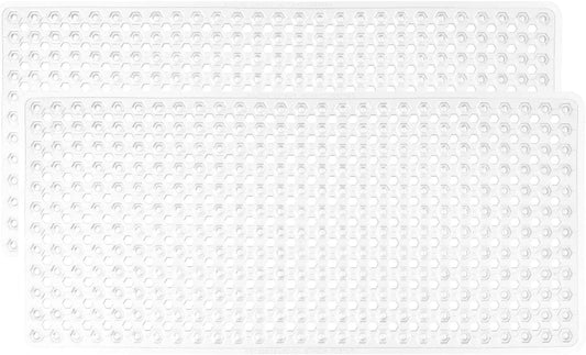 GORILLA GRIP Patented Bath Tub Shower Mat, 2 Pack, Machine Washable Bathtub Floor Liner Mats, Suction Cups and Drain Holes to Keep Tubs Clean, Soft on Feet, Bathroom Essentials, 35x16 Inch, White