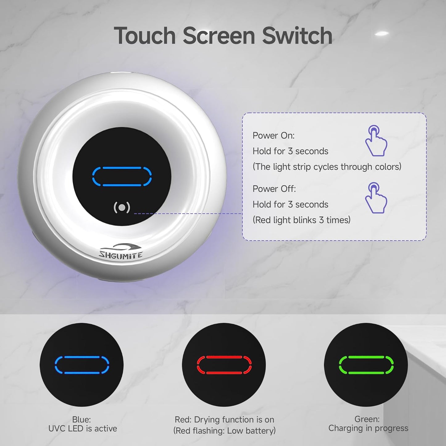 Toothbrush Sanitizer Holder - Smart Toothbrush Holder with Cleaning & Drying, Touch Switc, Rechargeable Toothbrush Wall Holders for Bathrooms (White)