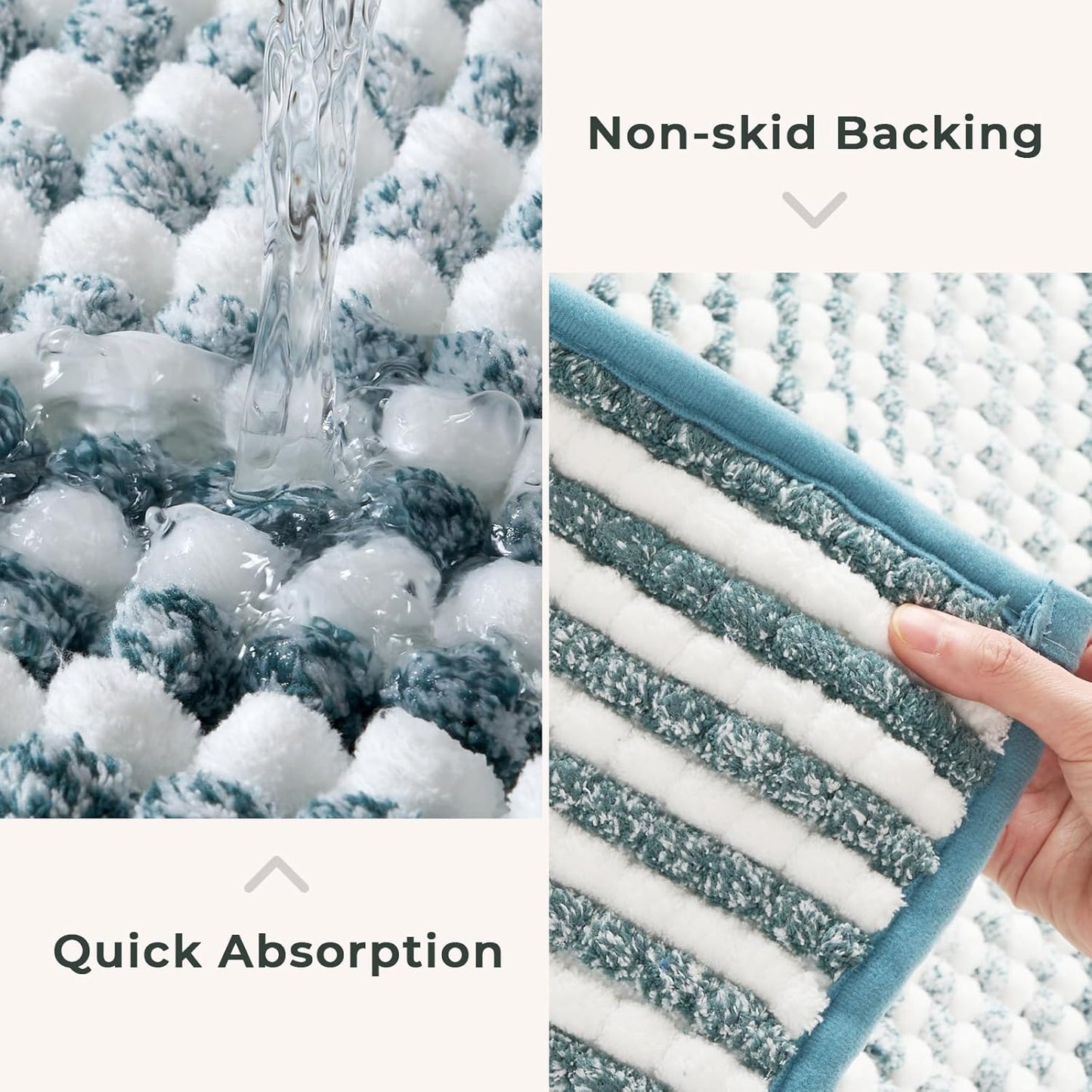 FRESHMINT Chunky Ombre Chenille Bathroom Rug 20"x32", Water Absorbent Soft Bath Rugs for Bathroom Floor, Thick Non Slip Bath Mat Washable Quick Dry Shower Mats, Aqua Blue and White