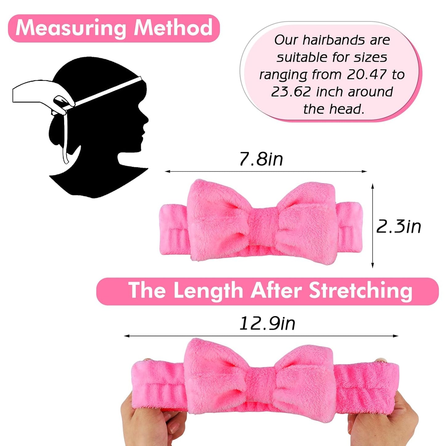 Zkptops 6Pcs Spa Headband for Washing Face Wristbands Set Women Bubble Skincare Makeup Sponge Terry Cloth Padded Puffy Headband Bow Tie Hairband Cute Non Slip Thick Hair Accessory Gifts (Rosy Red)