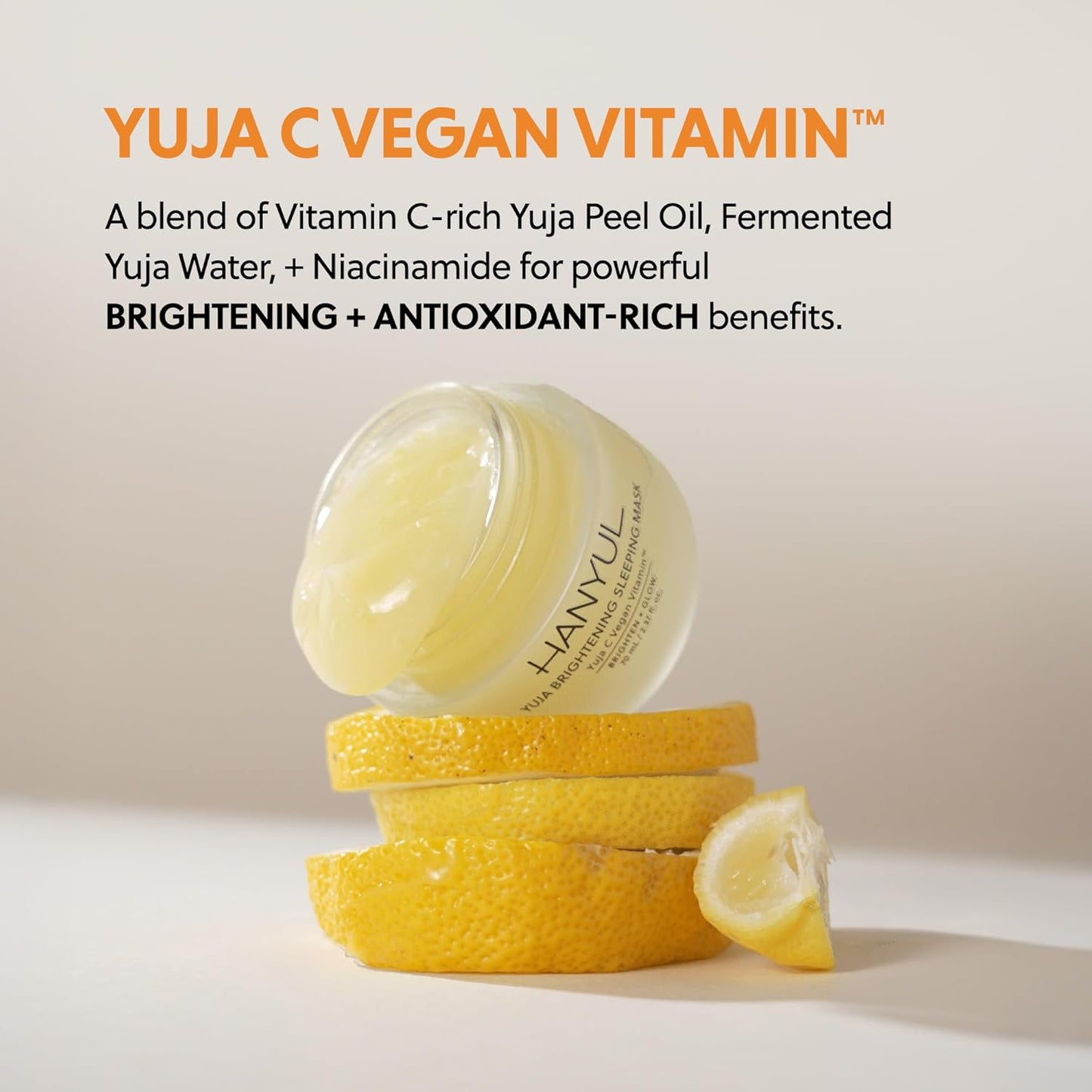 Hanyul Yuja Sleeping Mask | Korean Yuzu Night Cream, Vitamin C for Glow, Radiance, Brightening, Vegan Hydrating Overnight Moisturizer with Hyaluronic Acid, Niacinamide & Antioxidants 2.37 fl. oz.