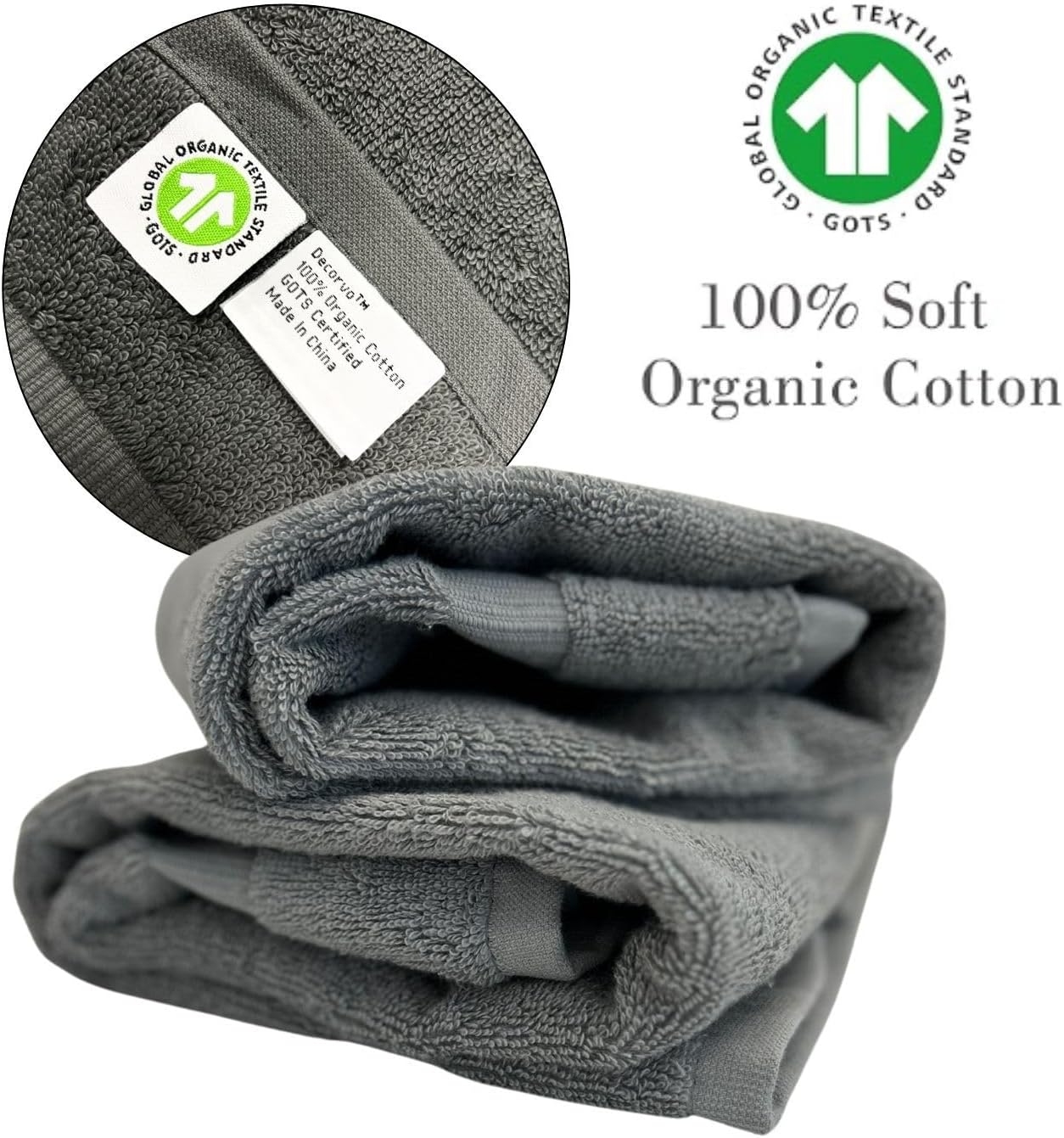 Gray Initial Hand Towel for Bathroom - Monogrammed Luxury Hotel Quality Decorative Embroidered Towel for Powder Room, Spa - GOTS Organic Certified - Set of 2 Silver Letter A