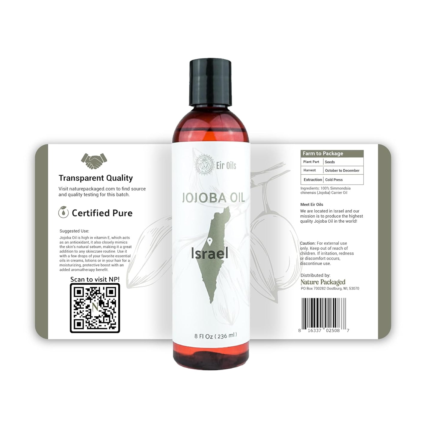 Jojoba Oil - Direct from EIR Oils' Farm in Israel - 100% Pure Carrier Oil for Hair, Face, and Skin - Hand-Picked, Cold-Pressed Carrier Oil (1 Gallon)