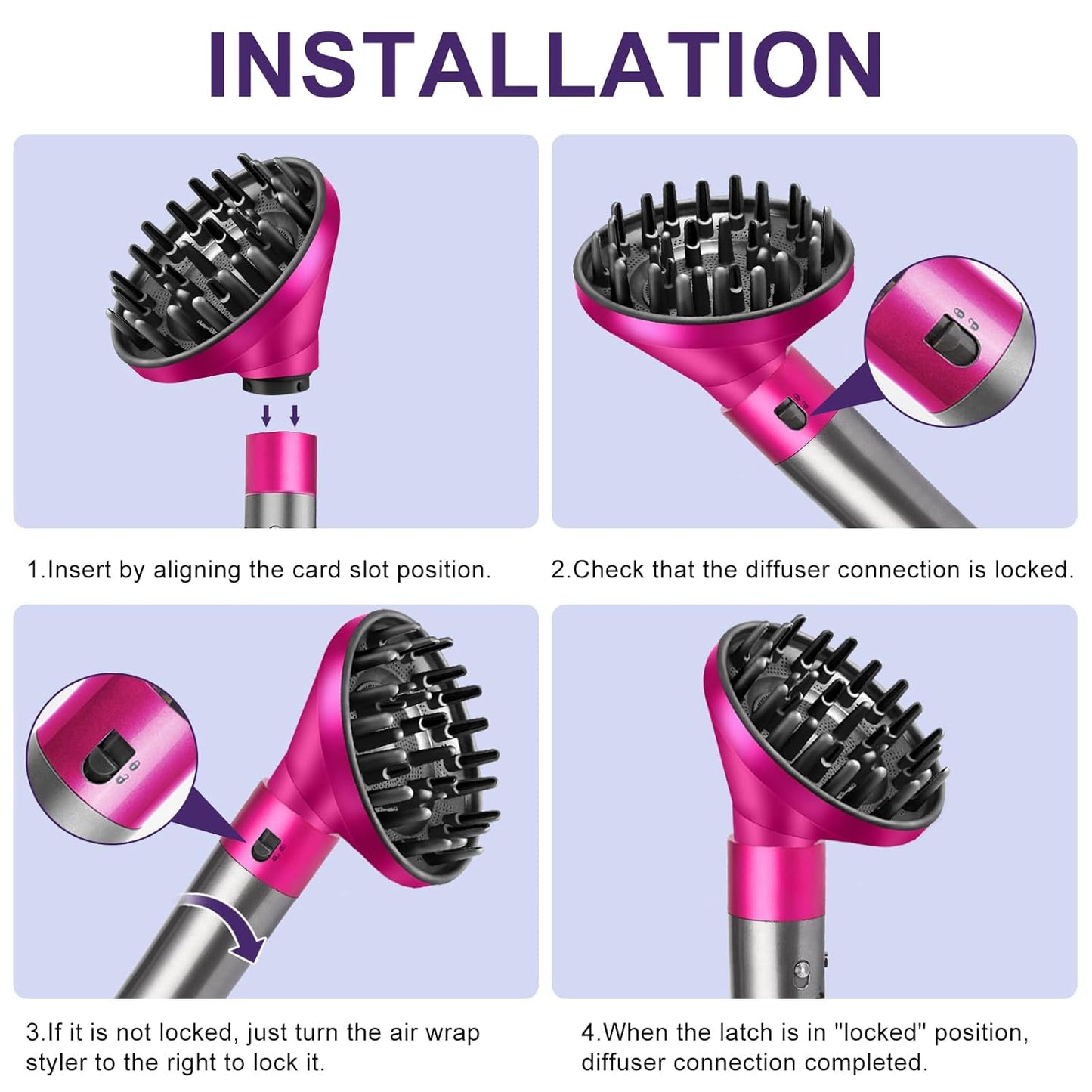 Upgraded Diffuser Attachment for Dyson Airwrap - Converts to Hair Dryer, Faster and Define Curls, Heat Resistant Nylon Fiber Nozzle Attachments, Rose Red