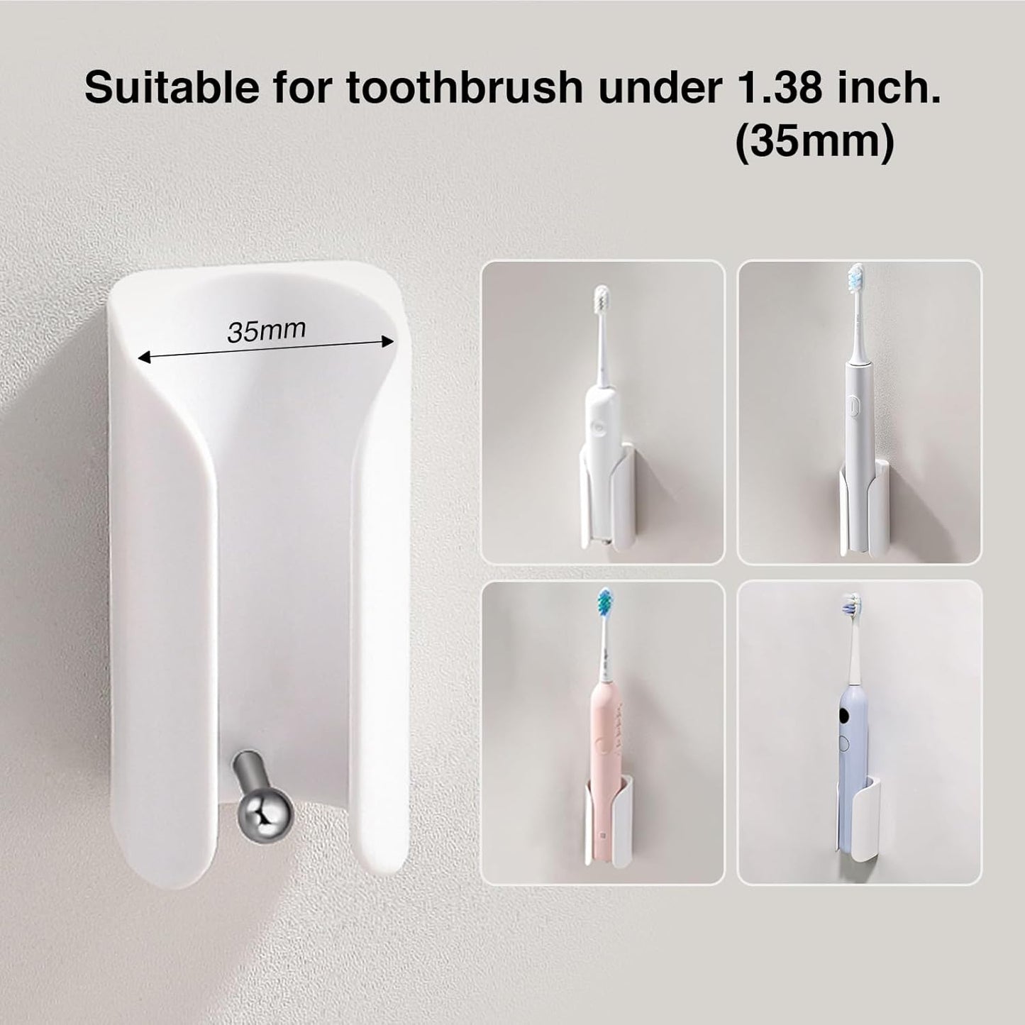Wall-Mounted Electric Toothbrush Holders, Adhesive Electric Toothbrush Holder Stand, Bathroom Organizer Rotating Electric Toothbrushes Holder, ABS&Stainless Steel, White, 4 Pack