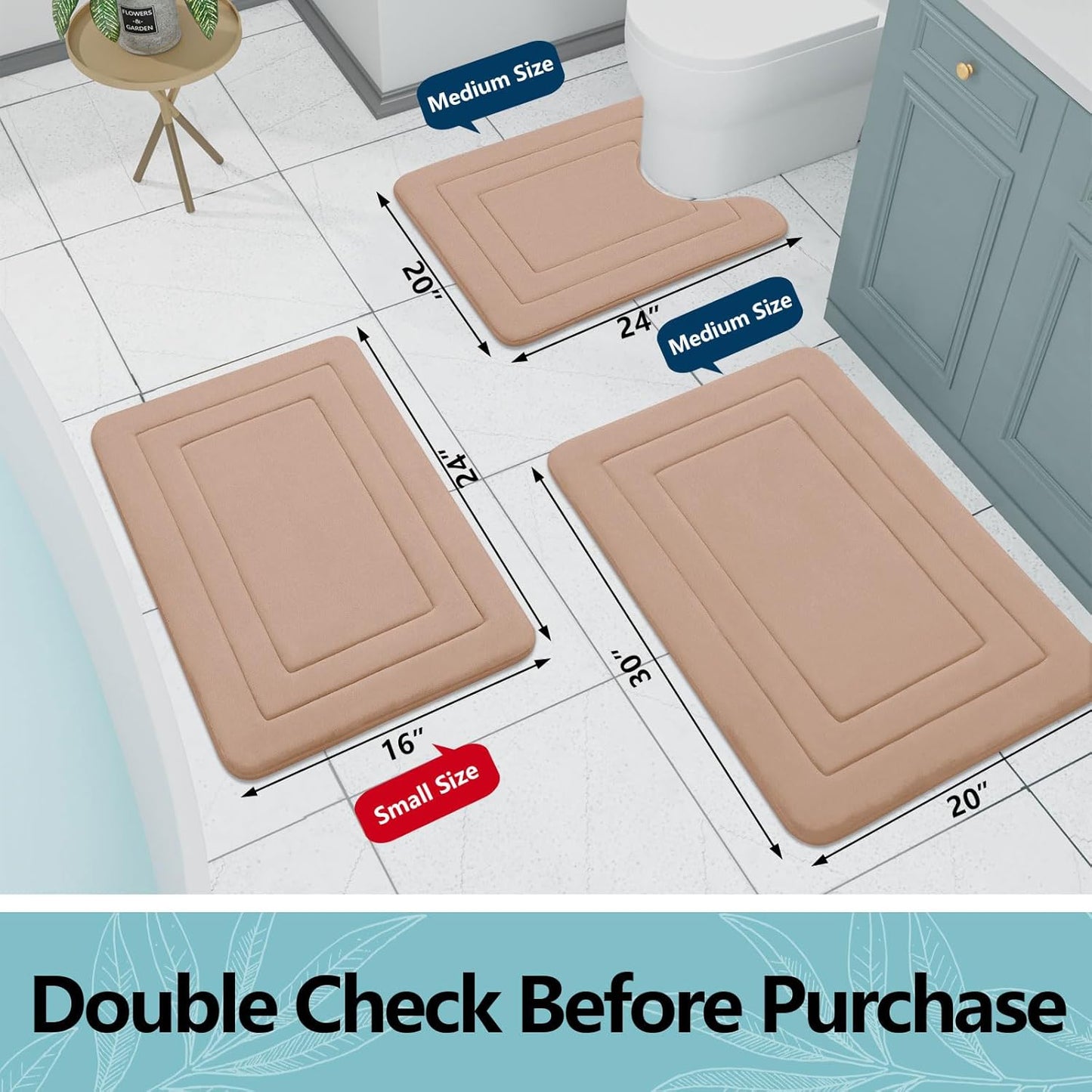 Arotive Memory Foam Bathroom Rug Mat 47x17, Ultra Soft and Absorbent Bath Mat, Machine Wash Dry, Comfortable Bath Rug Carpet for Bathroom Floor, Tub and Shower, Camel