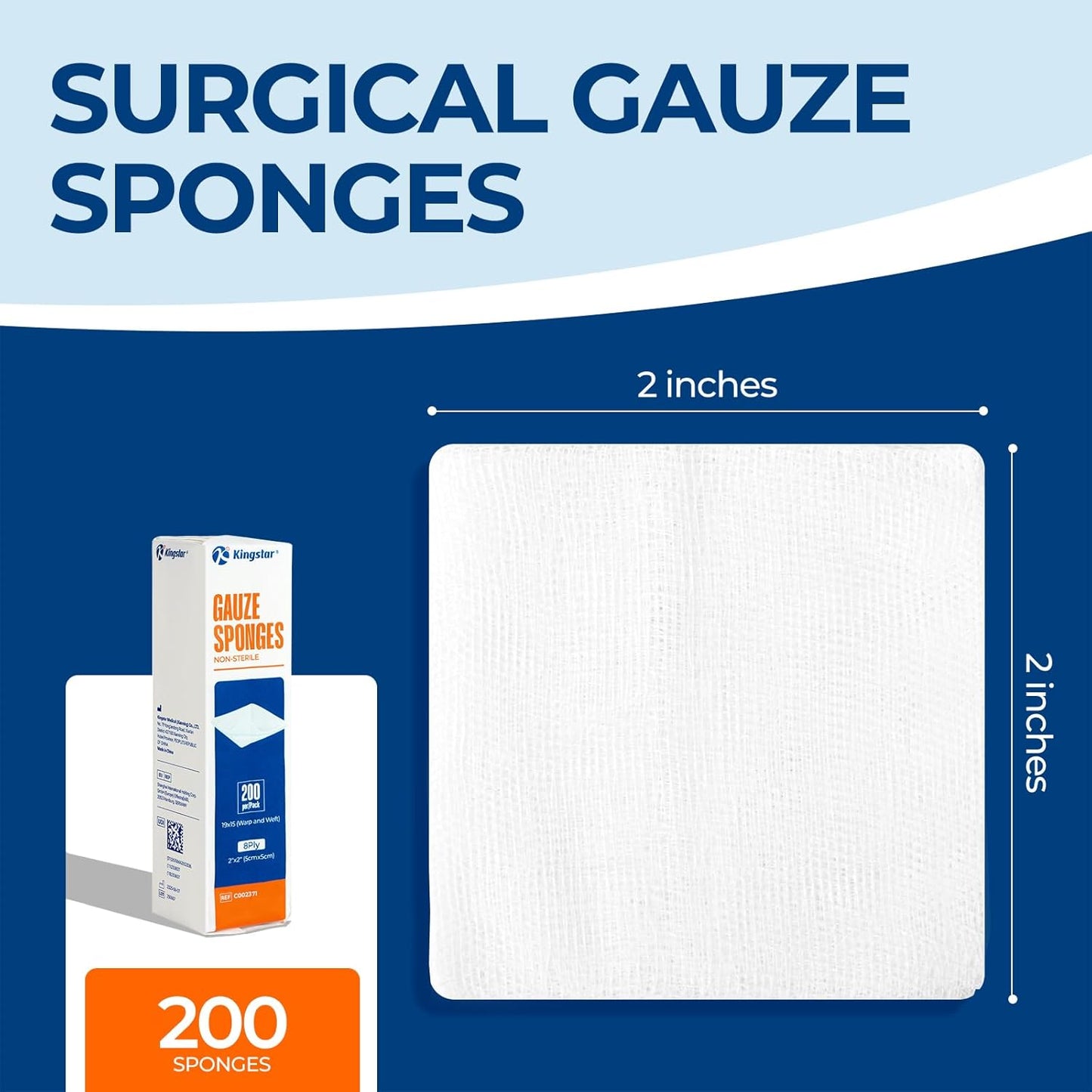 200 Pack 2x2 Inch Gauze Sponges 8-Ply, 100% Cotton Woven Gauze Pads for Wound Care, Highly Absorbent Bulk Hospital-Grade First Aid & Surgical Dressing