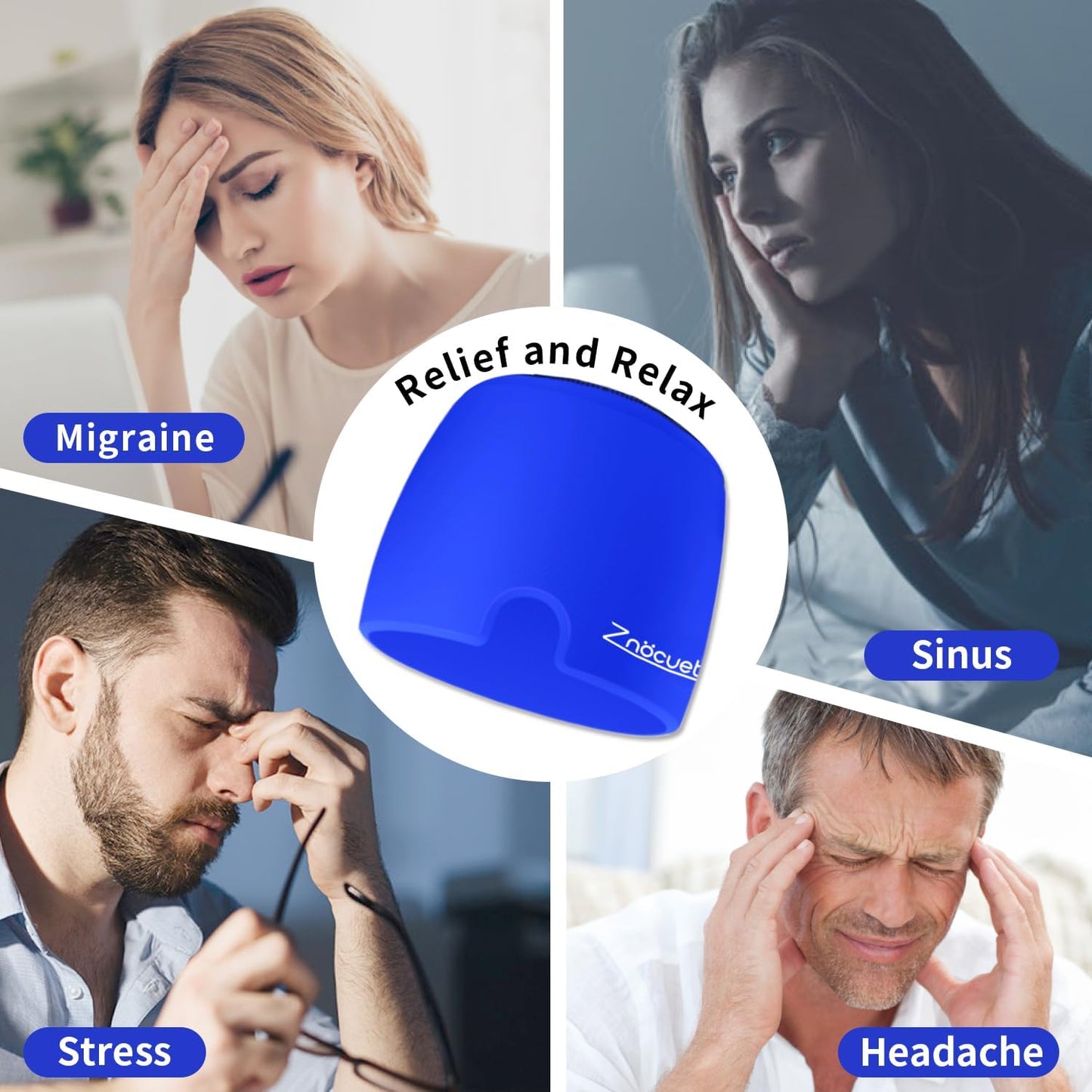 ZNÖCUETÖD Migraine Headache Relief Cap Hat Full Head ice Pack Wrap Cooling Gel Ice Beanie Cold Cap Hot/Cold Compress Therapy for Sinus, Stress, Tension, Hangover Headache Pain Relief, Men Women