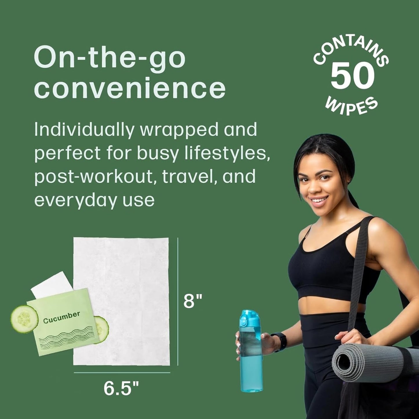 Dew Well Refreshing Deodorant Wipes - 50 Individually Wrapped Wet Wipes for Body, Face, and Armpits - Travel Size Toiletries for Men and Women - Aluminum, Paraben, and Sulfate Free (Cucumber Scent)