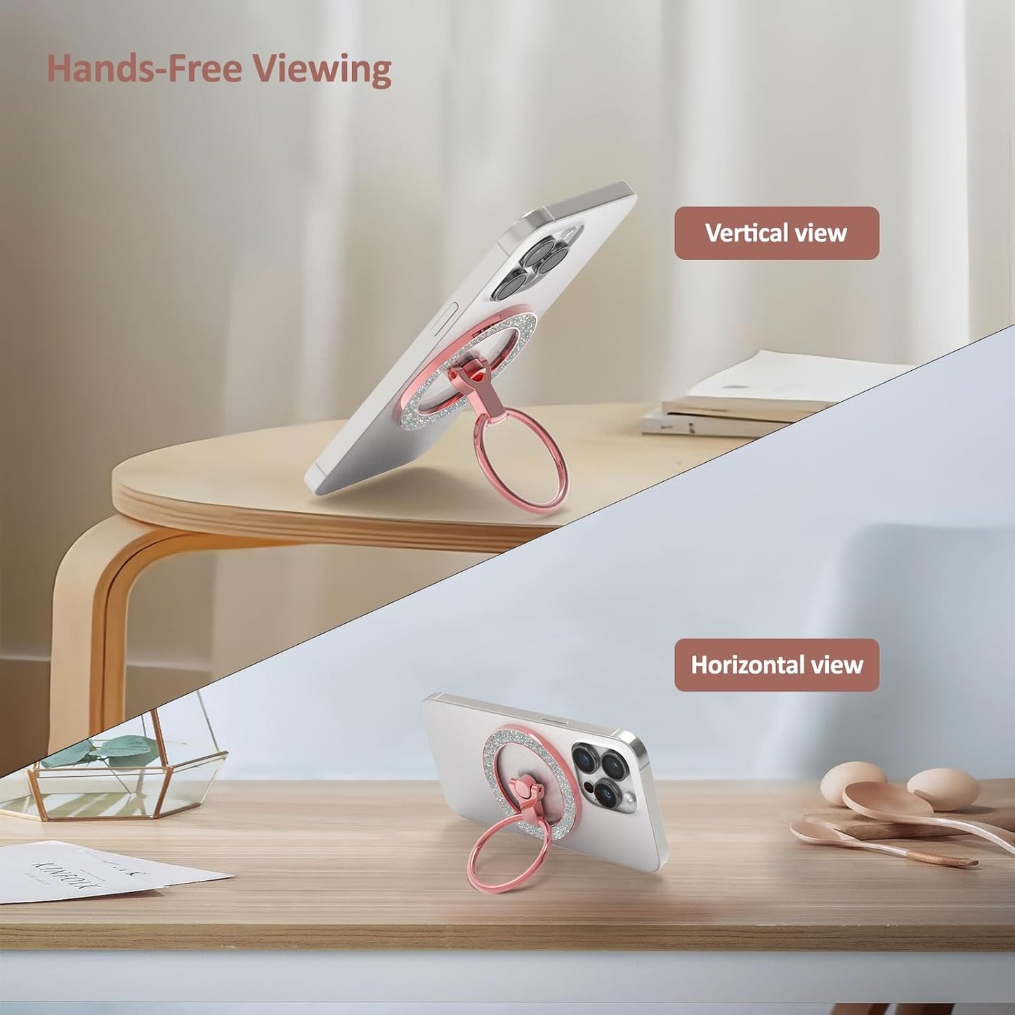 for MagSafe Phone Grip Stand, Magnetic Phone Ring Holder for MagSafe, Magnetic Ring Holder for iPhone. (Glitter Rose Gold)