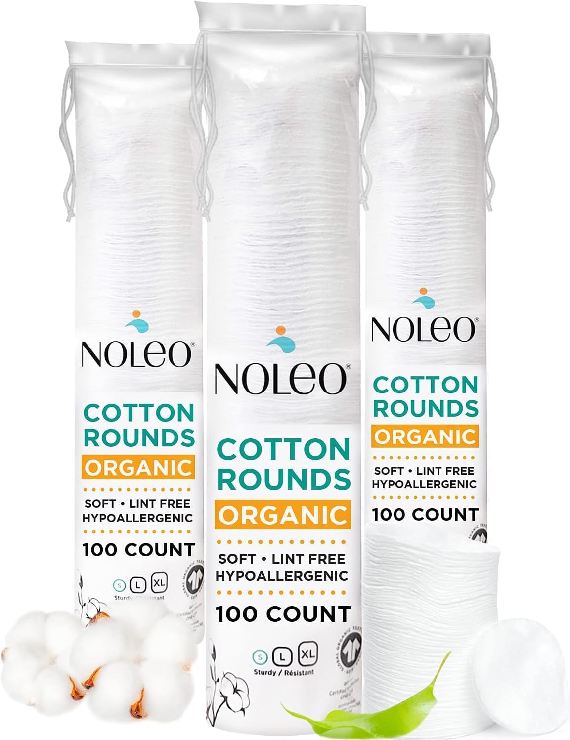 Organic Cotton Rounds Compatible with Makeup Products, Eye Makeup Remover Pads and Baby Wipes, Small, 300 Count - Noleo