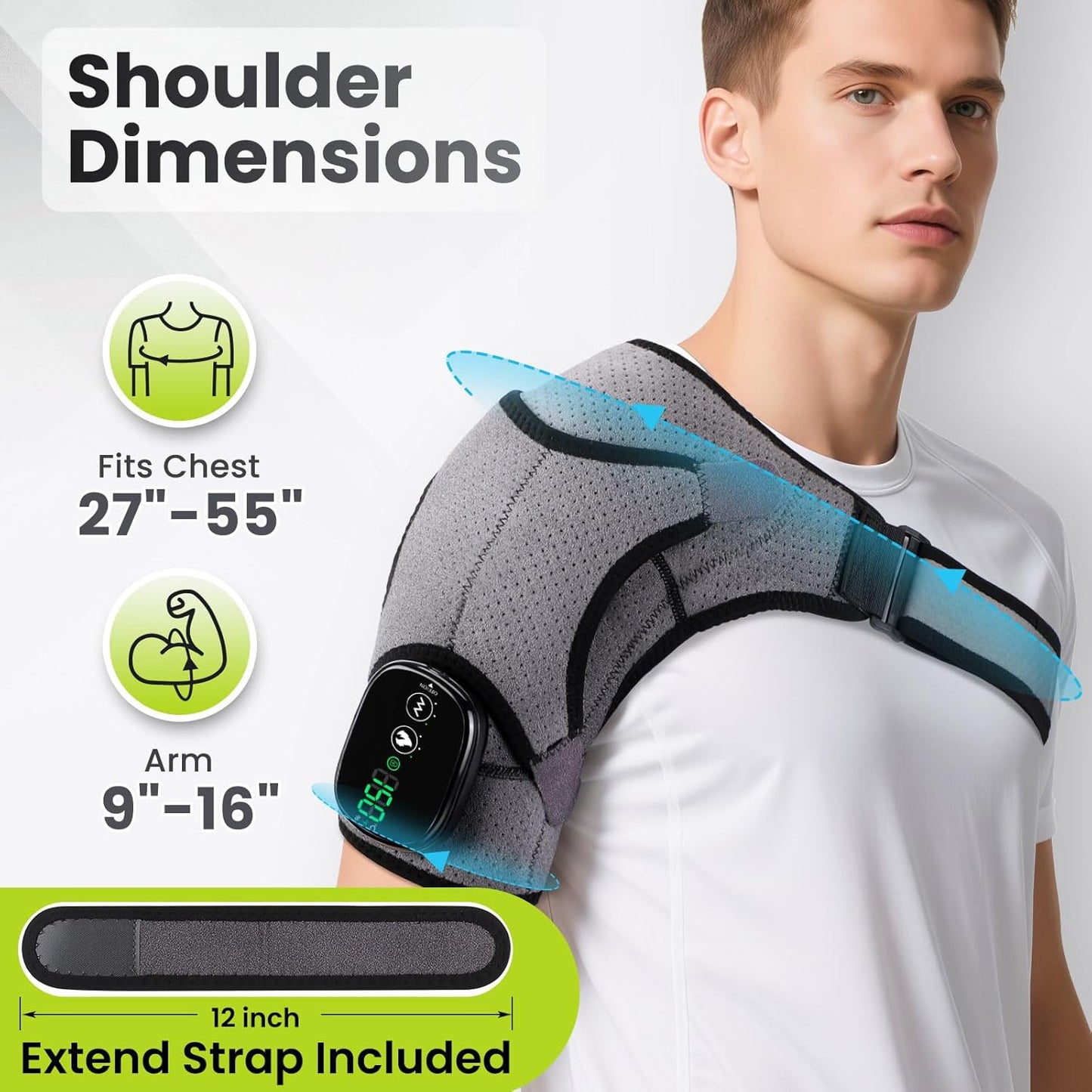 Cordless Shoulder Heating Pad with Vibration for Rotator Cuff Pain Relief, Arm Heated Massage Pad, Shoulder Support Brace with 3 Heating Levels & Vibration, Left or Right (Grey)