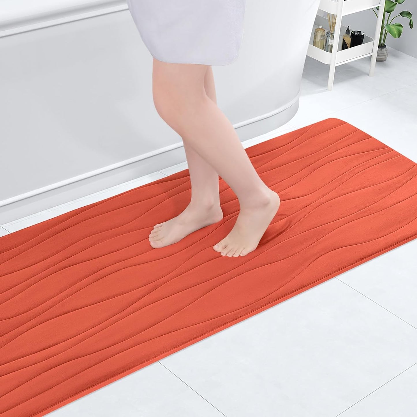 Buganda Memory Foam Bathroom Rug Mat 47x17, Extra Soft and Absorbent Bath Mats, Non-Slip and Machine Washable Bath Rugs for Bathroom Floor,Tub and Shower, Coral