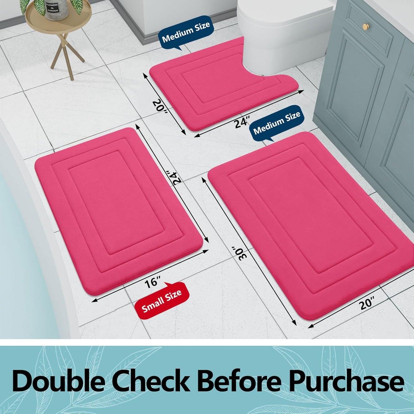 Arotive Memory Foam Bathroom Rug Mat 47x24, Ultra Soft and Absorbent Bath Mat, Machine Wash Dry, Comfortable Bath Rug Carpet for Bathroom Floor, Tub and Shower, Deep Pink