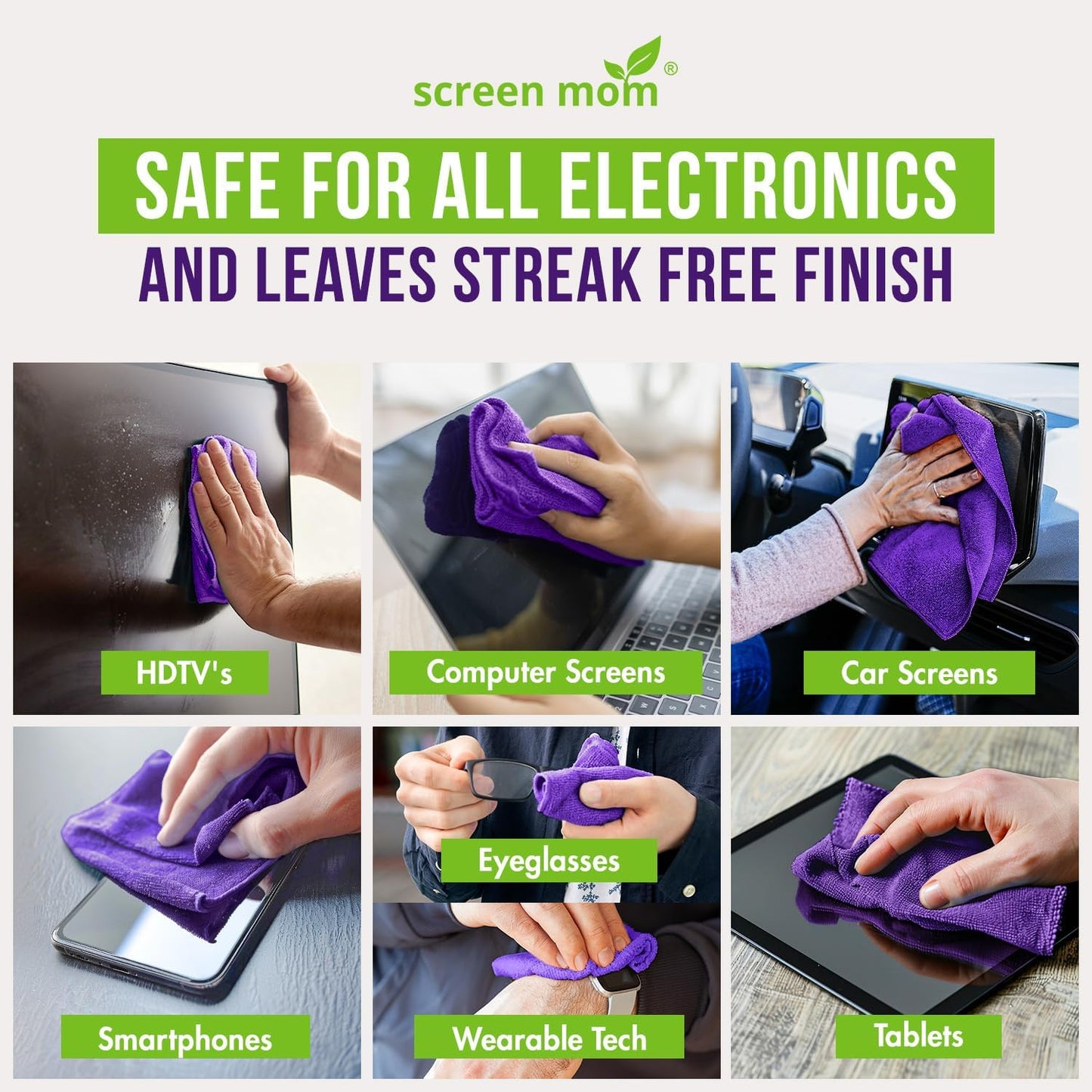 Screen Mom Cleaner Spray and Microfiber Cloth 8oz, Streak-Free Car Screen Cleaner Spray and Wipe for TV, Computer, Car, Phone, iPad, MacBook Laptop Cleaning Kit Electronic Devices Phone Cleaners