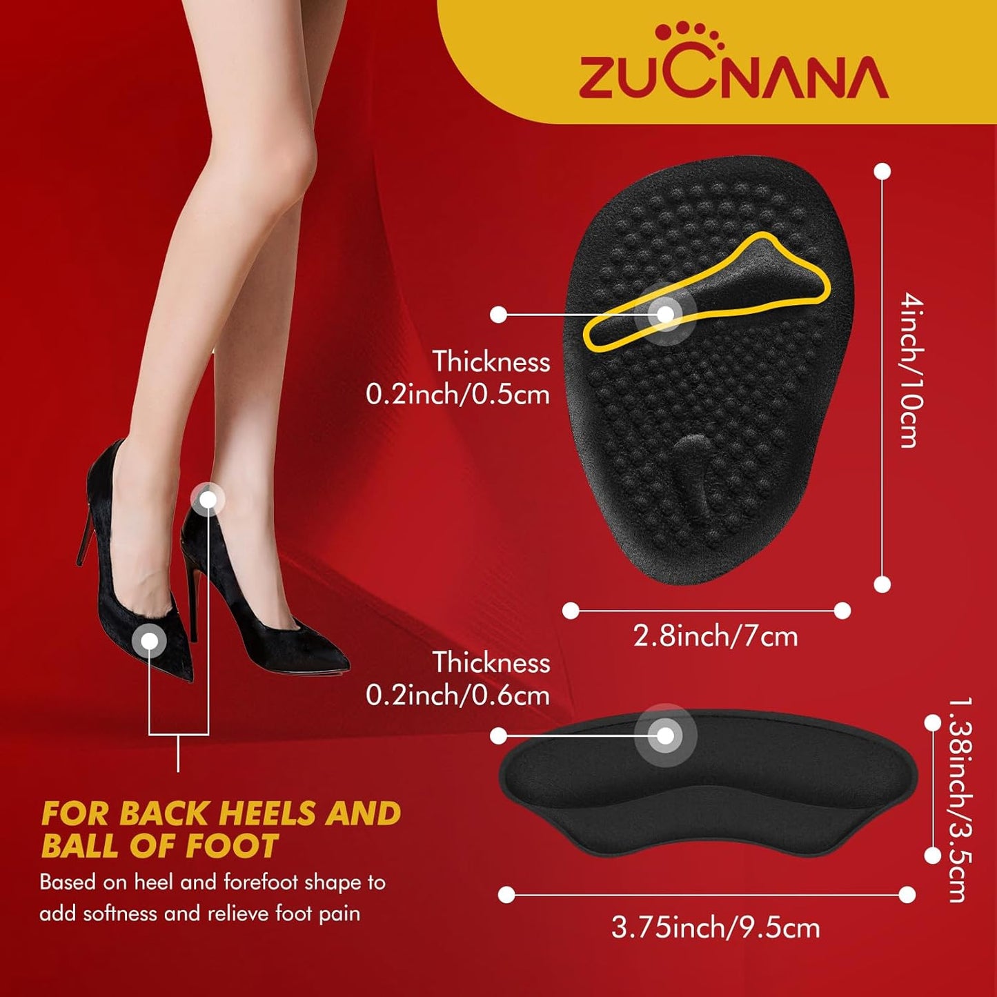 Ball of Foot Cushions, Metatarsal Pads Women, Non Slip Heel Pads for Women Shoes Too Big (4 Pairs), Shoe Cushions Heel Grips Liner Prevent Blisters & Slipping (Beige+Black)