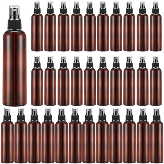 Eccliy 32 Pcs 8 oz Spray Bottles Fine Mist Cleaning Bottles Clear Empty Plastic Travel Sprayer Refillable Sprayer with Cap for Cleaning Solutions Oils Travel Perfumes(Amber,Clear)