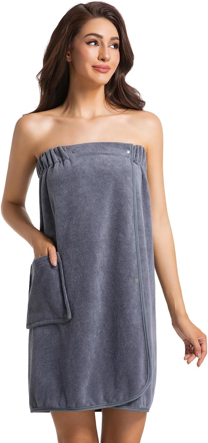 Womens Towel Wrap Bath Robe Lightweight Spa Body Wrap Shower Adjustable Snap Closure