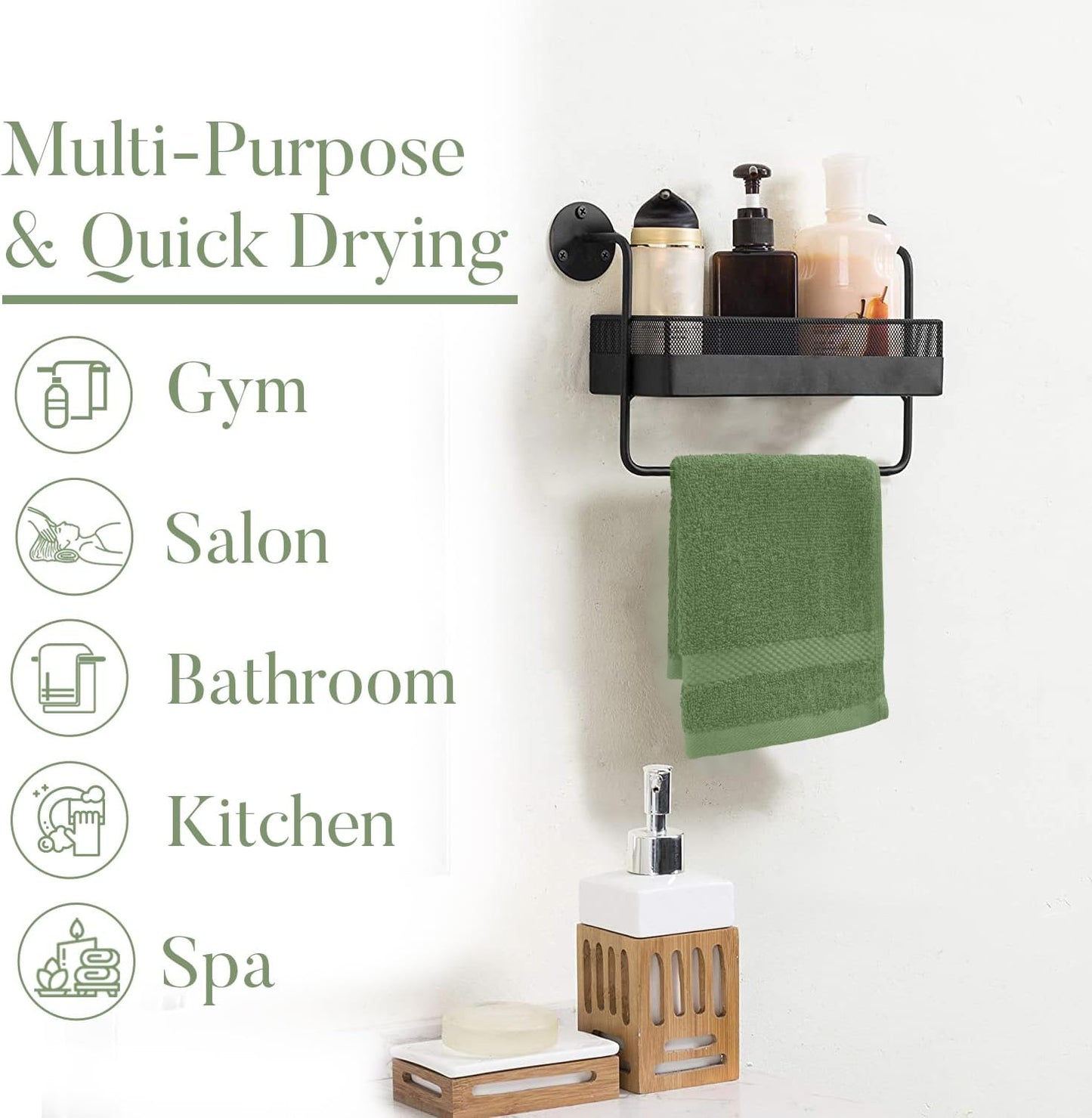 DAN RIVER 12-Pack Premium 100% Cotton SAGE Green Face Towels – Reusable Face Towel Set, Soft & Absorbent Body wash Cloths – Hand and Face Towels, 550 GSM (12x12 in)