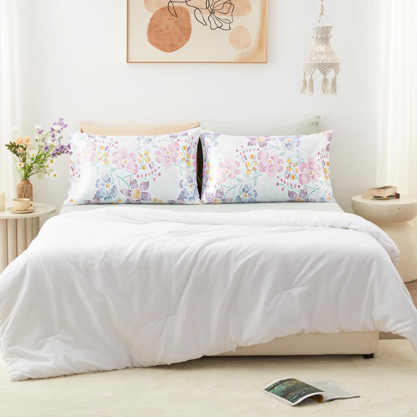 EXQ Home Satin Pillowcase for Hair and Skin Queen - Flower Silk Pillowcase 2 Pack 20x30 inches - Satin Pillow Cases Set of 2 with Envelope Closure