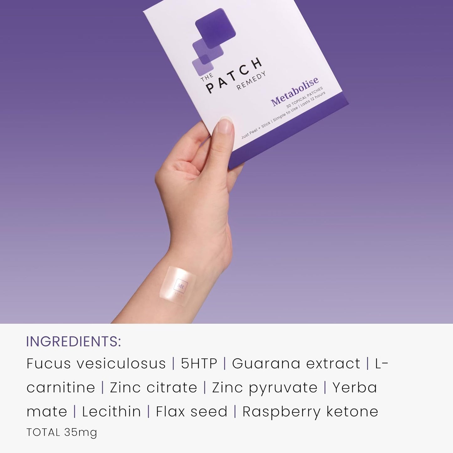 Metabolise Patch | 5-HTP, Guarana, L-Carnitine, Fucus, Zinc, Yerba Mate, Raspberry Ketone | 30 Patches