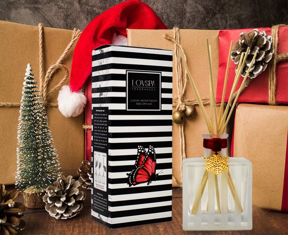 LOVSPA Reed Diffuser Set, Holiday Scented Oil Diffuser with Sticks, Home Fragrance Accessories for Bathroom Shelf Decor, Aroma Diffusers for Home or Office Desk, USA Made