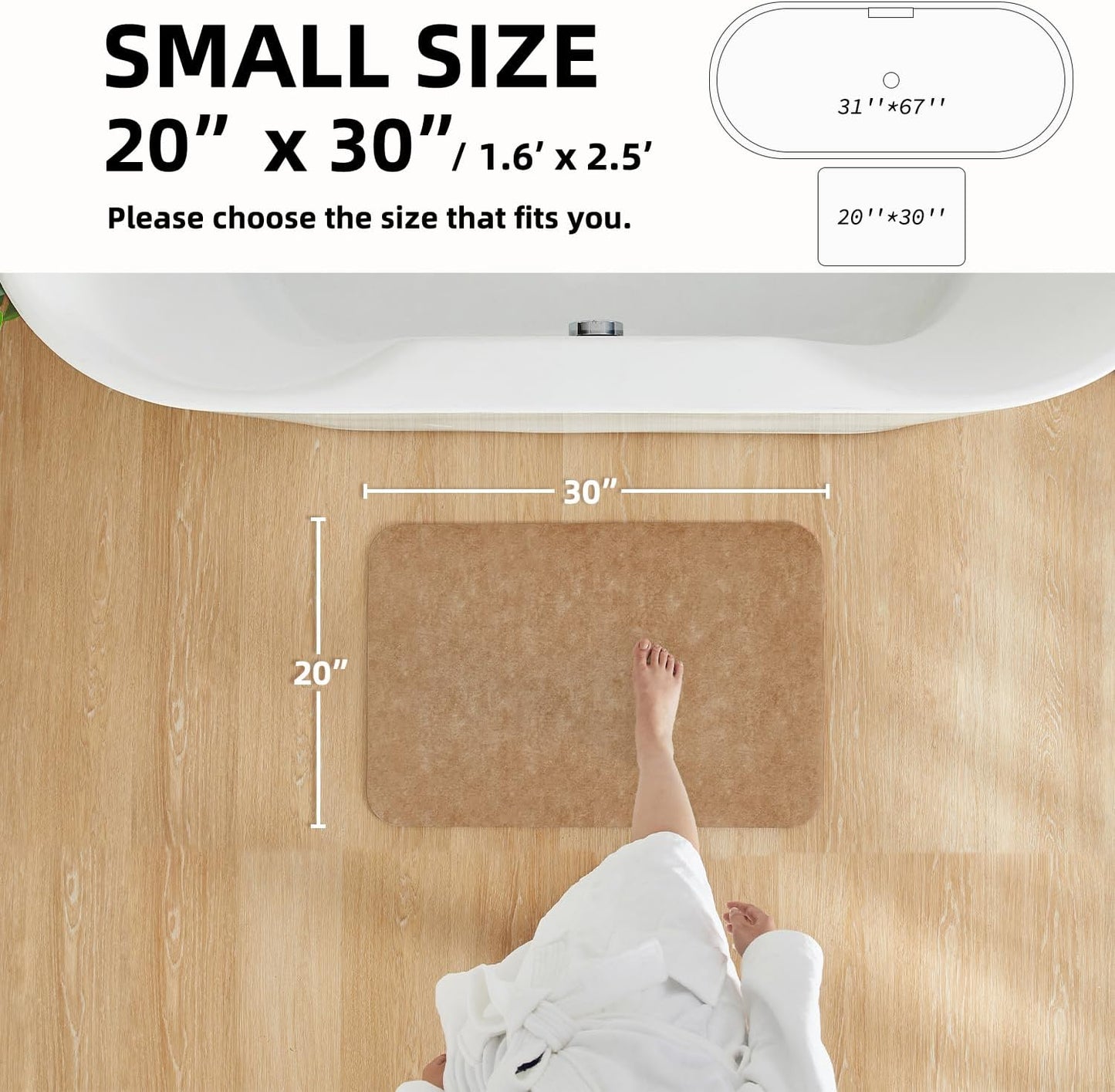 Bathroom Mat Quick Dry, Bathroom Rugs Non Slip Washable Thin Absorbent Bath Mat Fits Under Door Bathroom Floor Mat Perfect for Bath, Shower, or Sink 20"x30" Camel