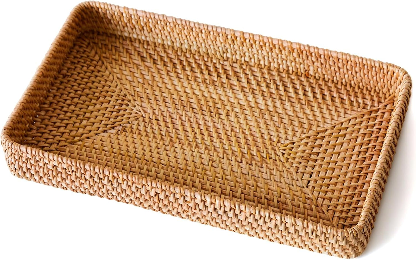 Wicker Storage Basket, Rattan Tray Rectangular for Bathroom Living Room, Decorative Serving Woven Trays Wicker Baskets for Organizing, Woven Seagrass Tray for Storage Home Decor L(14.6" × 9.1")