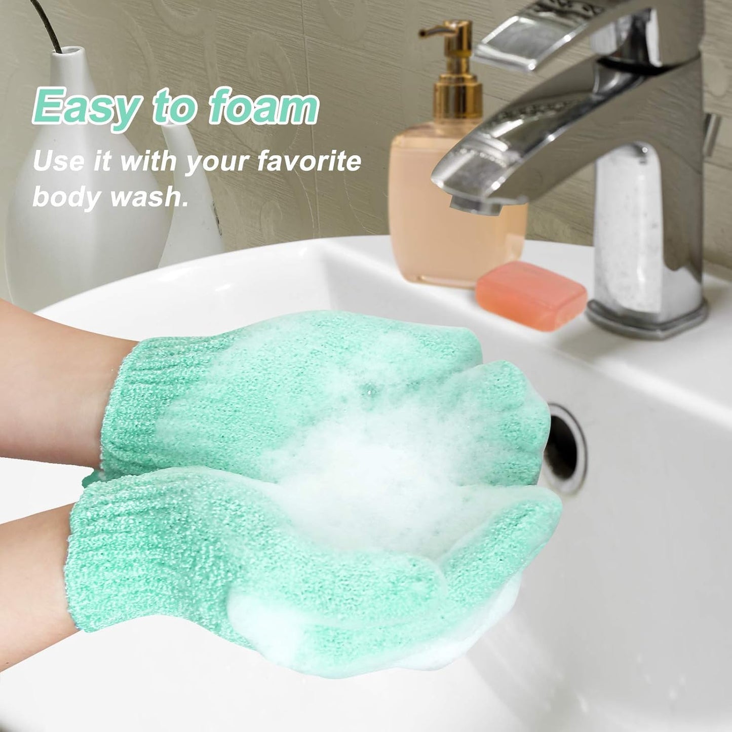 MIG4U Shower Exfoliating Scrub Gloves, Bathing Gloves Body Wash Dead Skin Removal Deep Cleansing Sponge Loofah for Women Men