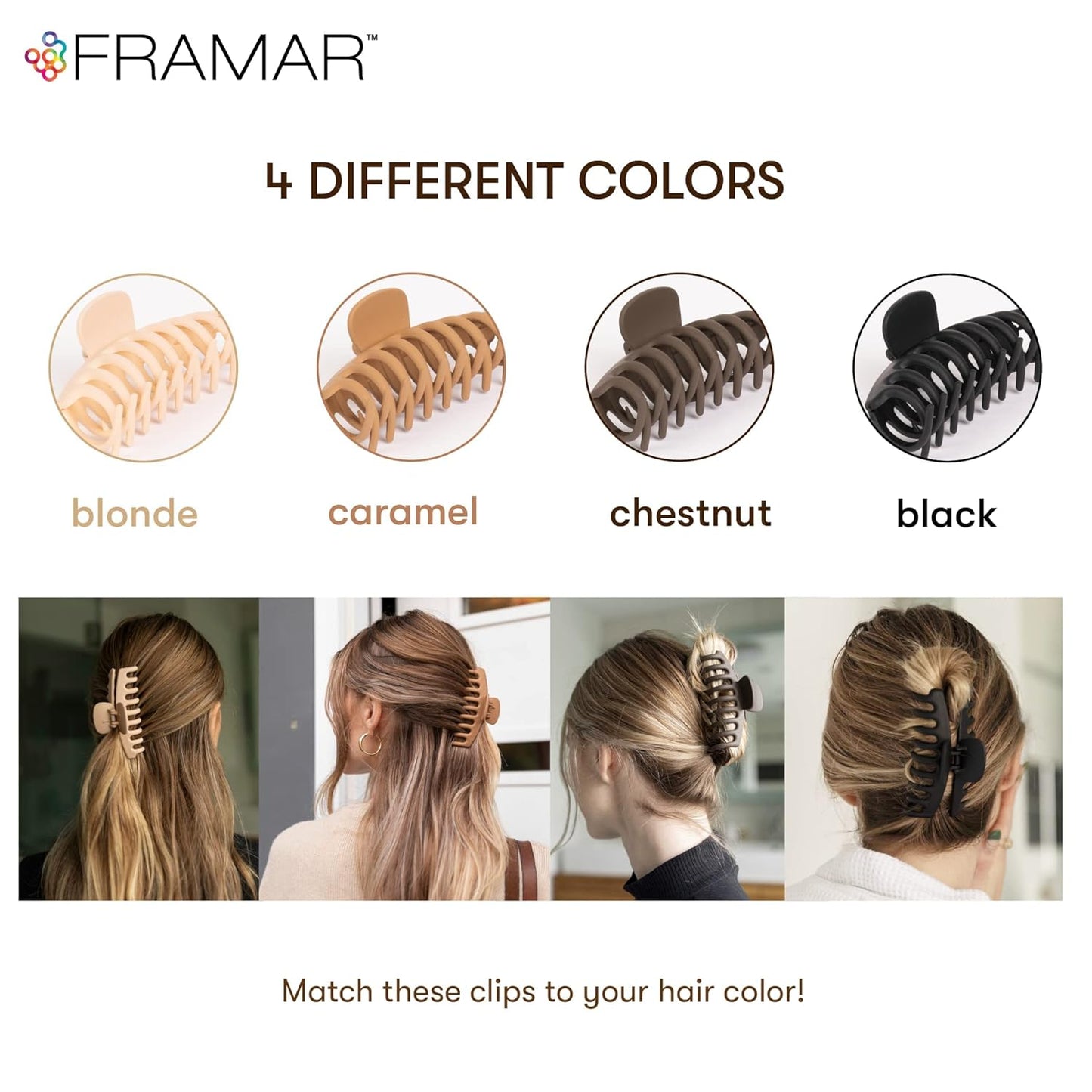 FRAMAR Extra Large Claw Clips For Thick Hair – Hair Claws Pack, Large Hair Clips For Thick Hair, Claw Clip Pack, Hairclips, Hairclips. For Women, Ganchos Para El Cabello – Non Slip Matte Finish