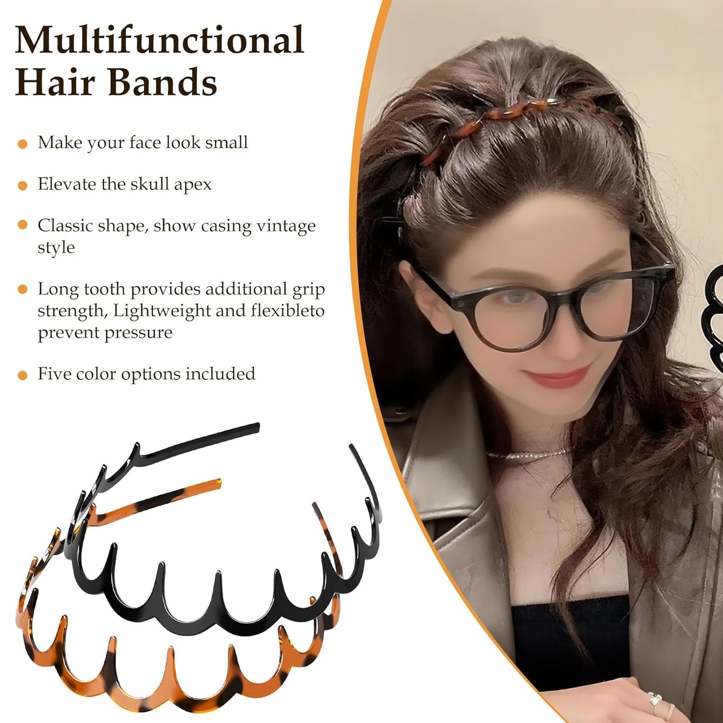 5Pcs U Shape Fashion Tooth Hair Comb Headband, High Cranium Head Bands for Women's Hair, Wavy Teeth Hairs Hoop, Vintage High Cranium Hairband for Women (5Pcs Mix, One Size)