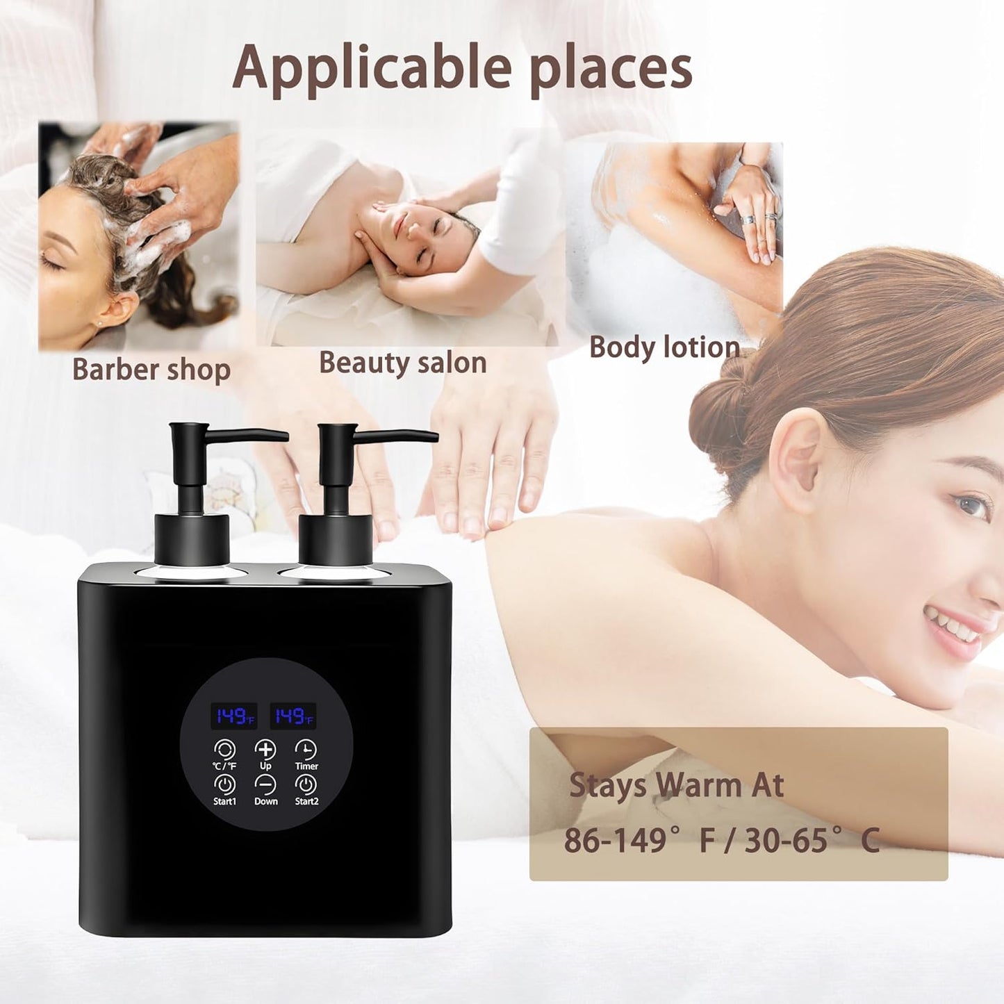 Massage Oil Warmer, Professional Lotion Warmer, Cream Warmer, Oil Bottle Warmer, Automatic Thermostat, For Salon, Barber Shop, Home, With Four Oil Bottle Dispensers, 002-Black