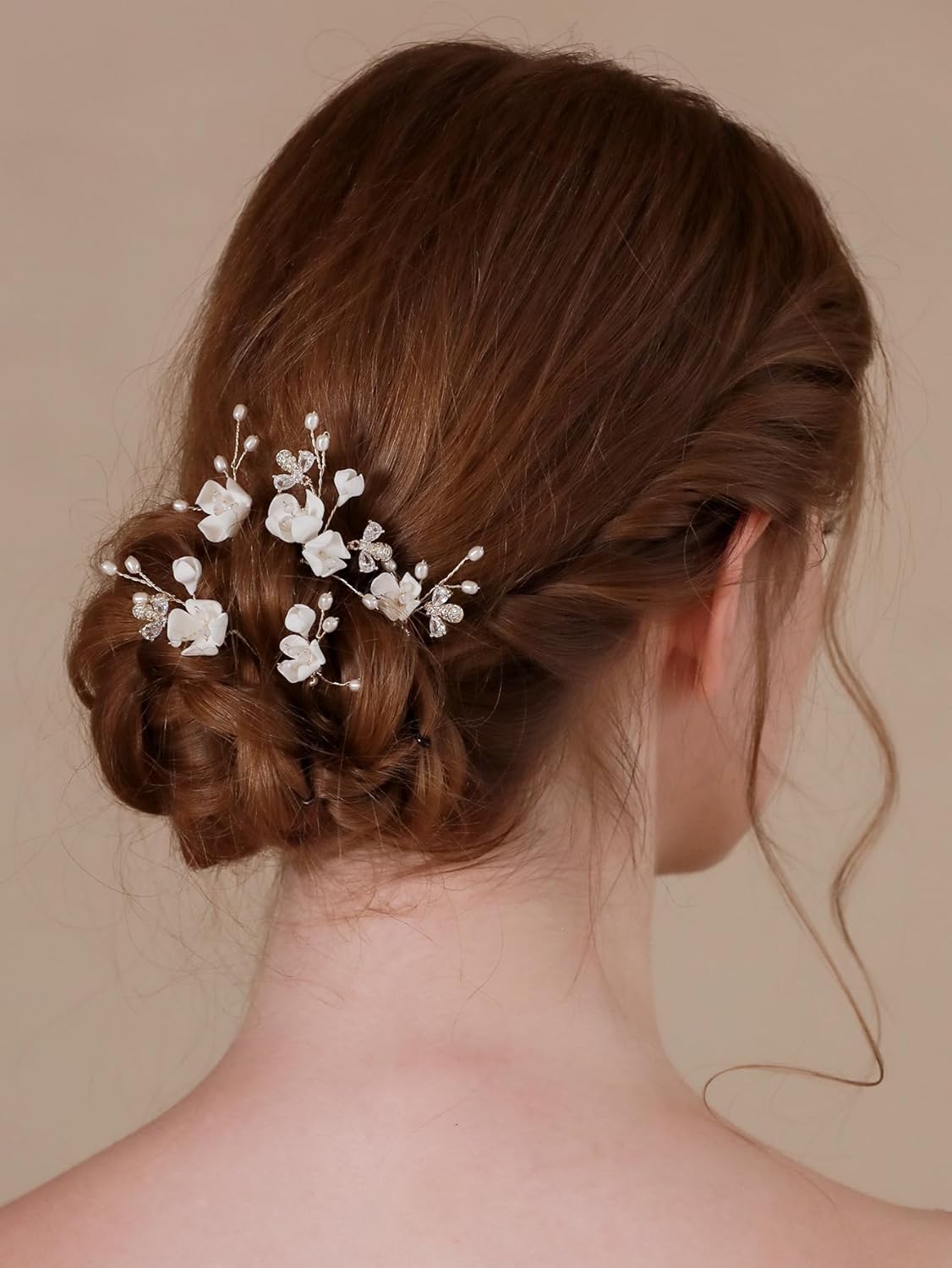 Handmade Bridal Wedding Hair Pins 5Pcs White Flower Zircon Pearl Hair Clips Bridal Hair Accessories for Women Girls Brides Bridesmaid