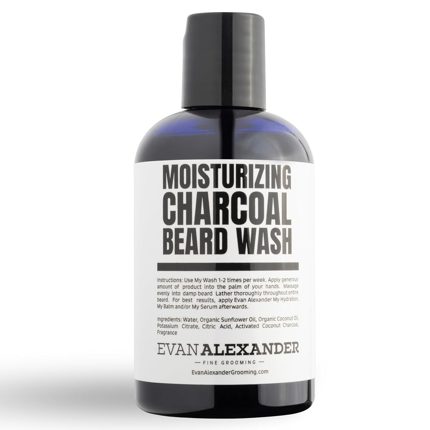 Evan Alexander Fine Grooming MY Wash Beard Shampoo | Removes Product Buildup, Cleanses, Moisturizes, and Hydrates | with Charcoal, Coconut & Sunflower Oil | 4Oz