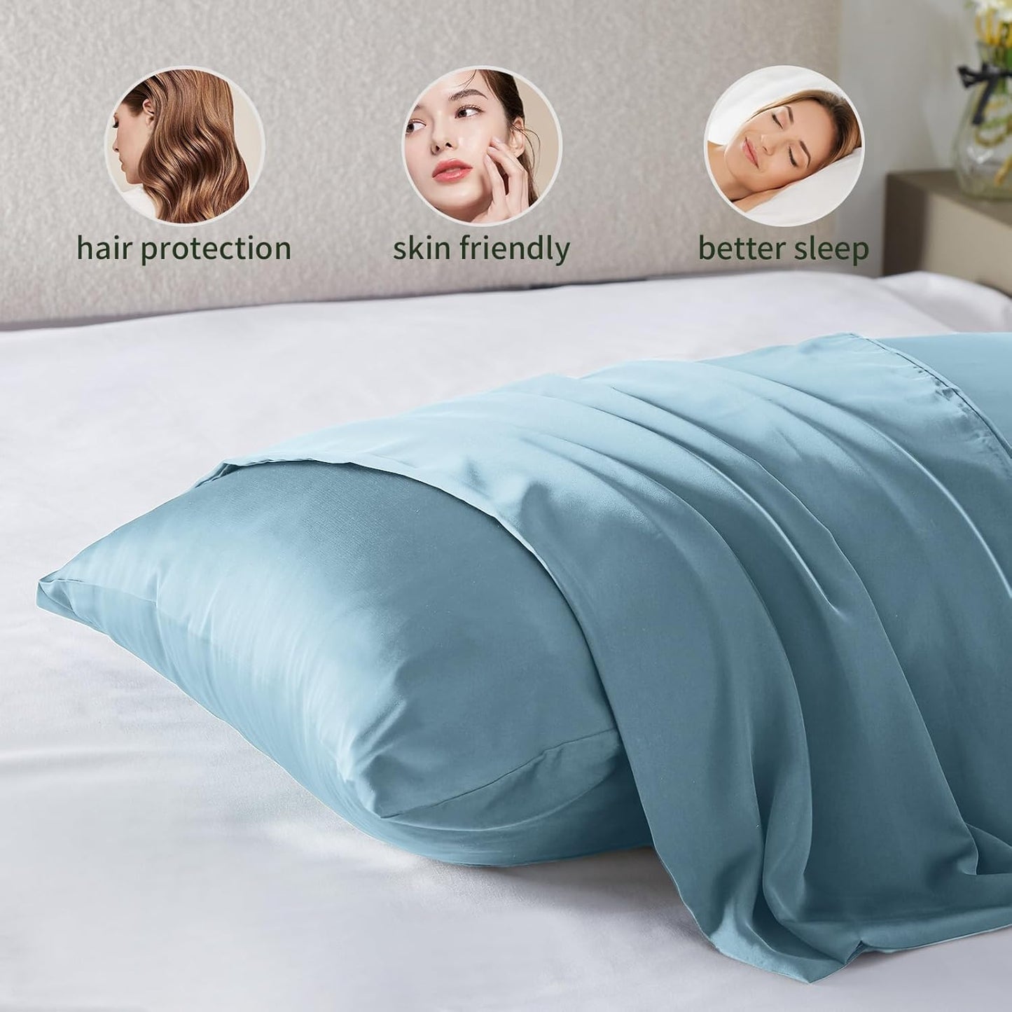 Silk Pillowcase for Hair and Skin Mulberry Silk Pillowcase Soft Breathable Smooth Both Sided Natural Silk Pillowcase with Zipper Beauty Sleep Silk Pillow Case 1 Pack for Gift(King,Baby Blue)