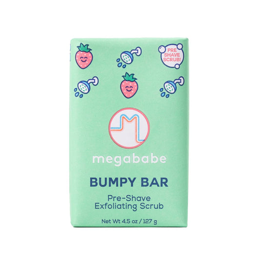 Megababe Bumpy Bar | Pre-Shave Exfoliating Scrub | with Shea Butter, Strawberry Fruit Extract & Ceramides | 4.5 oz