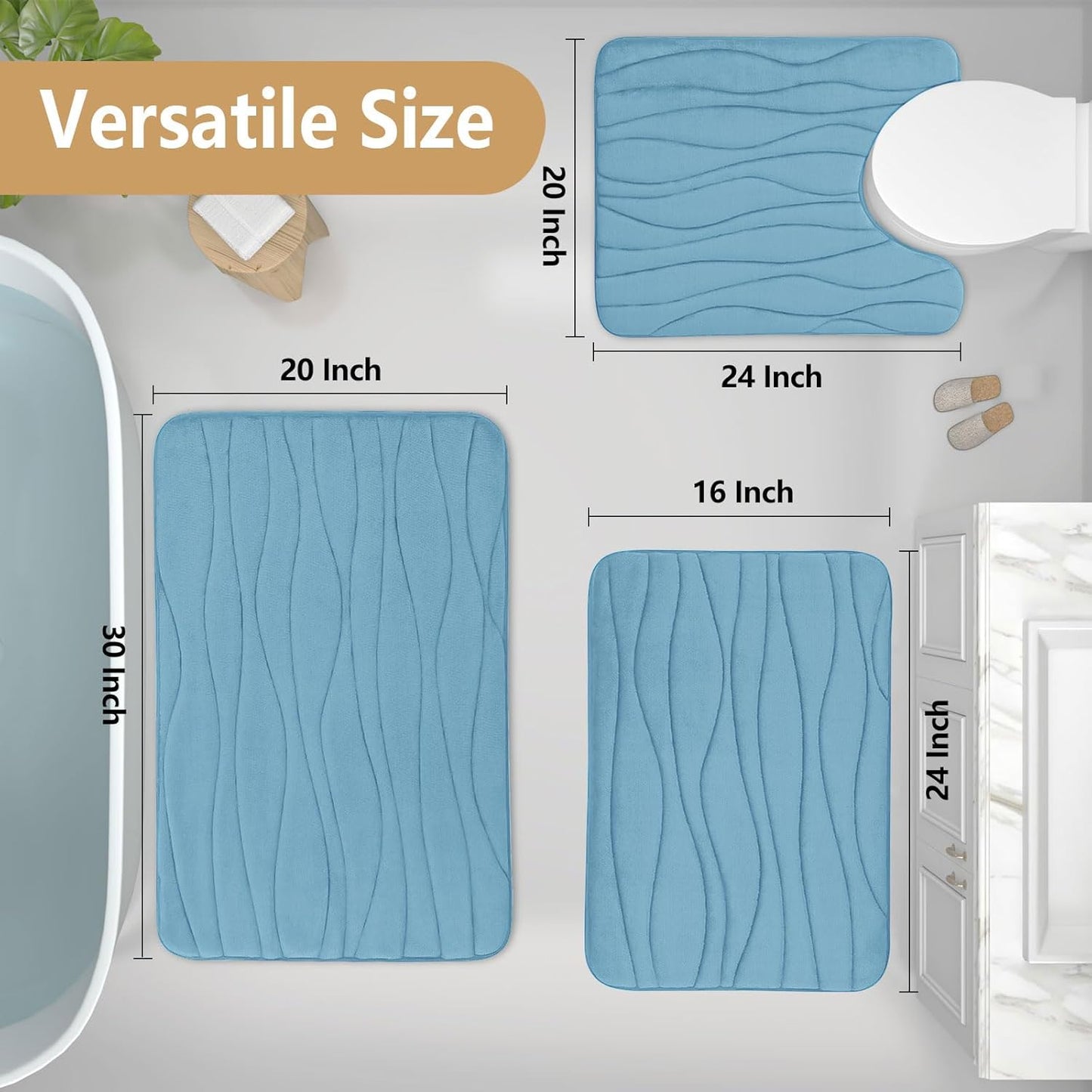 Buganda Memory Foam Bathroom Rug Mat 30x20, Extra Soft and Absorbent Bath Mats, Non-Slip and Machine Washable Bath Rugs for Bathroom Floor,Tub and Shower, Blue