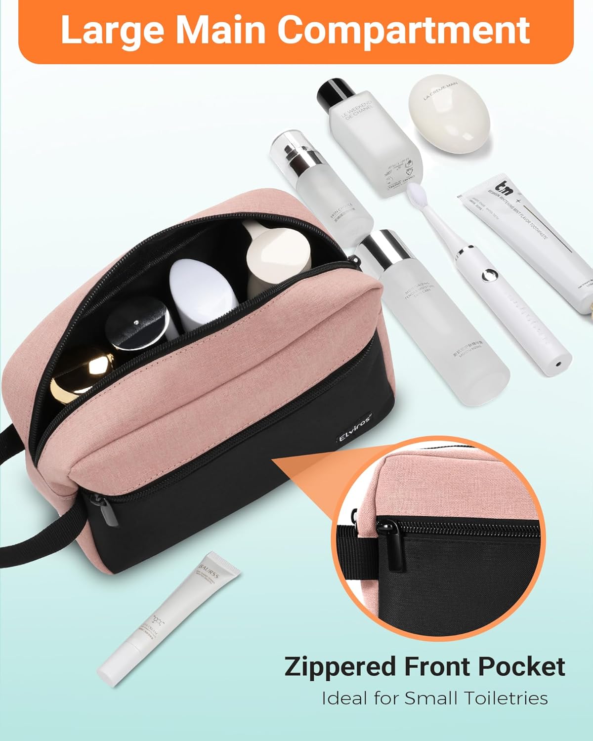 Elviros Travel Toiletry Makeup Bag for Women Hanging Toiletries Dopp Kit Small Bathroom Hygiene Tool and Medicine bag for Traveling Essential Shaving Pouch (Pink&Black)