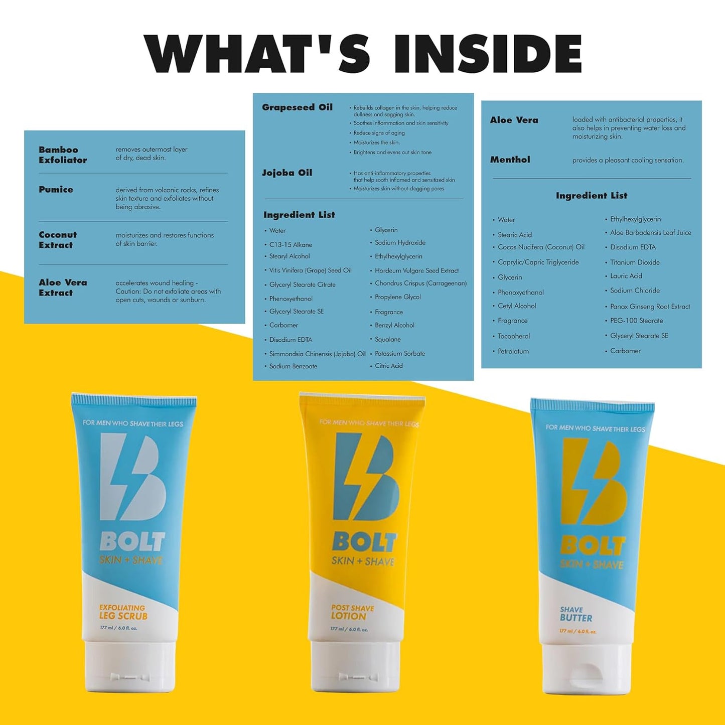 Stay Smooth Bundle for Men - Shaving Care Kit with Exfoliating Leg Scrub, Shave Butter and Post-Shave Lotion - 6 Fl Oz Each