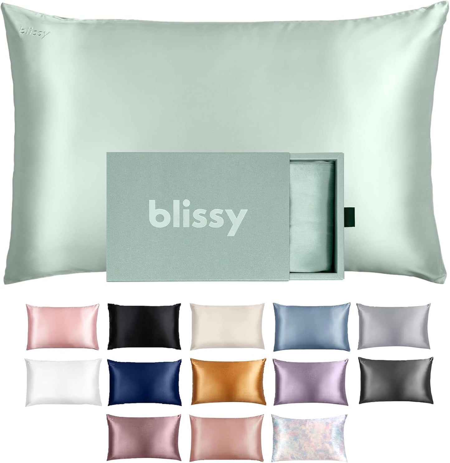 Blissy Silk Pillowcase - 100% Pure Mulberry Silk - 22 Momme 6A High-Grade Fibers - Silk Pillow Cover for Hair & Skin - Regular, Queen & King (Matcha, Queen)