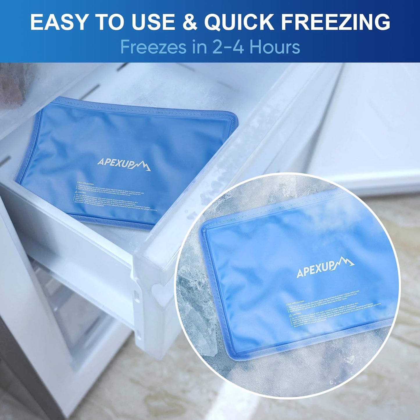 APEXUP Gel Ice Packs for Injuries Reusable, Flexible Double Sided Cold Packs for Injuries, Ice Pack for Knee, Shoulder, Back, Hip, Leg, Arm (Blue, S, 2PK)