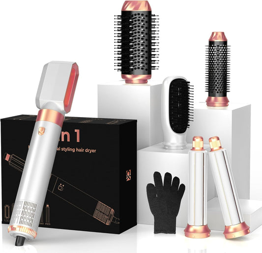 6 in ONE Hair Dryer Brush, Blow Dryer Curling Wand Hair Styling Tools Set, Ionic Hot Air Massage Oval Blowout Hair Dryer, Left&Right Hair Styler