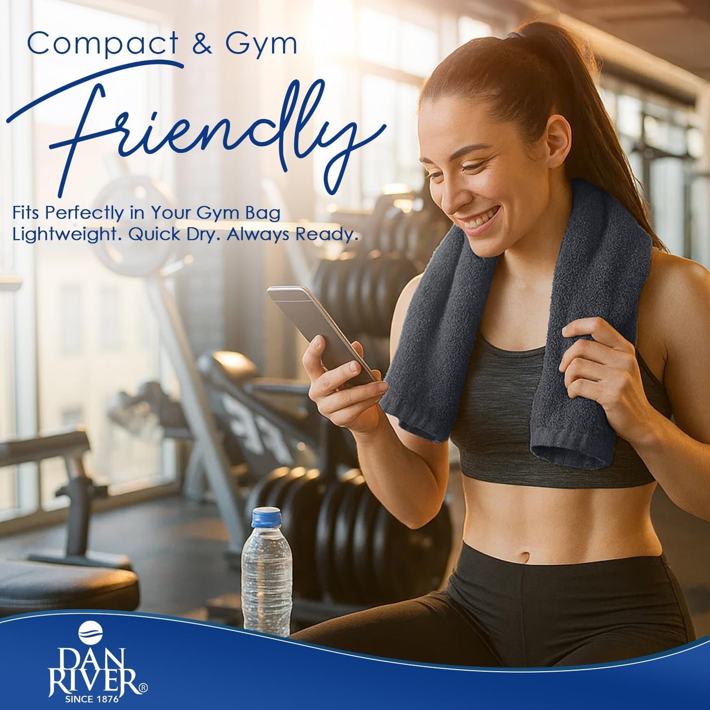 DAN RIVER 6-Pack Premium Hand Towels (16x28 Inches) - 100% Cotton, Ultra Soft, Lightweight, Highly Absorbent Towels for Bathroom, Spa, Gym, Salon, Hotel, and Travel - 550 GSM – Dark Gray