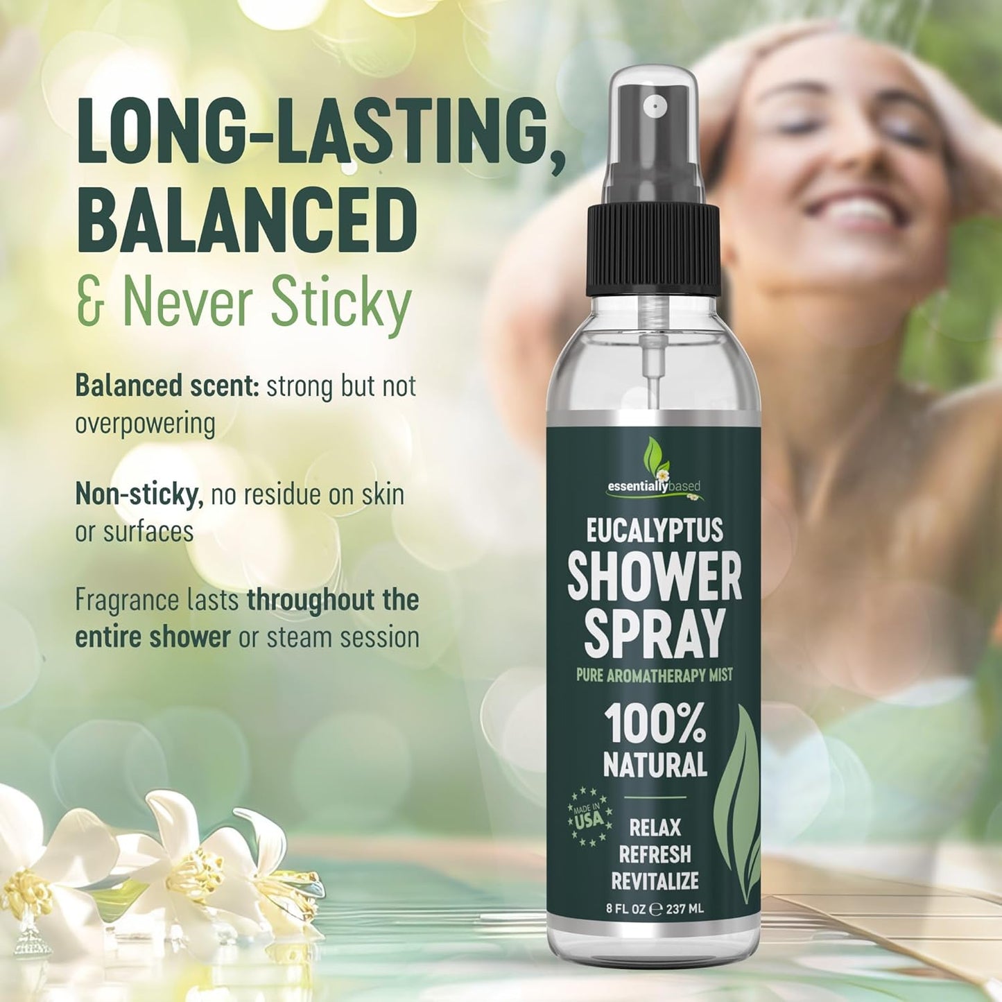 Pure Eucalyptus Shower Spray Big (8oz) - 100% Pure and Organic Oil - Eucalyptus Spray for Shower, Sauna and Spa - Steam Room Oil - Made in USA - Big (8oz)